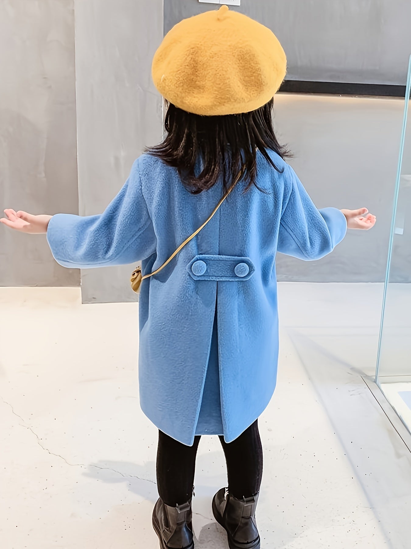 Toddler Girls' Fancy Double Breasted Long Sleeve Winter Coat, Elegant Peacoat Kids Clothing