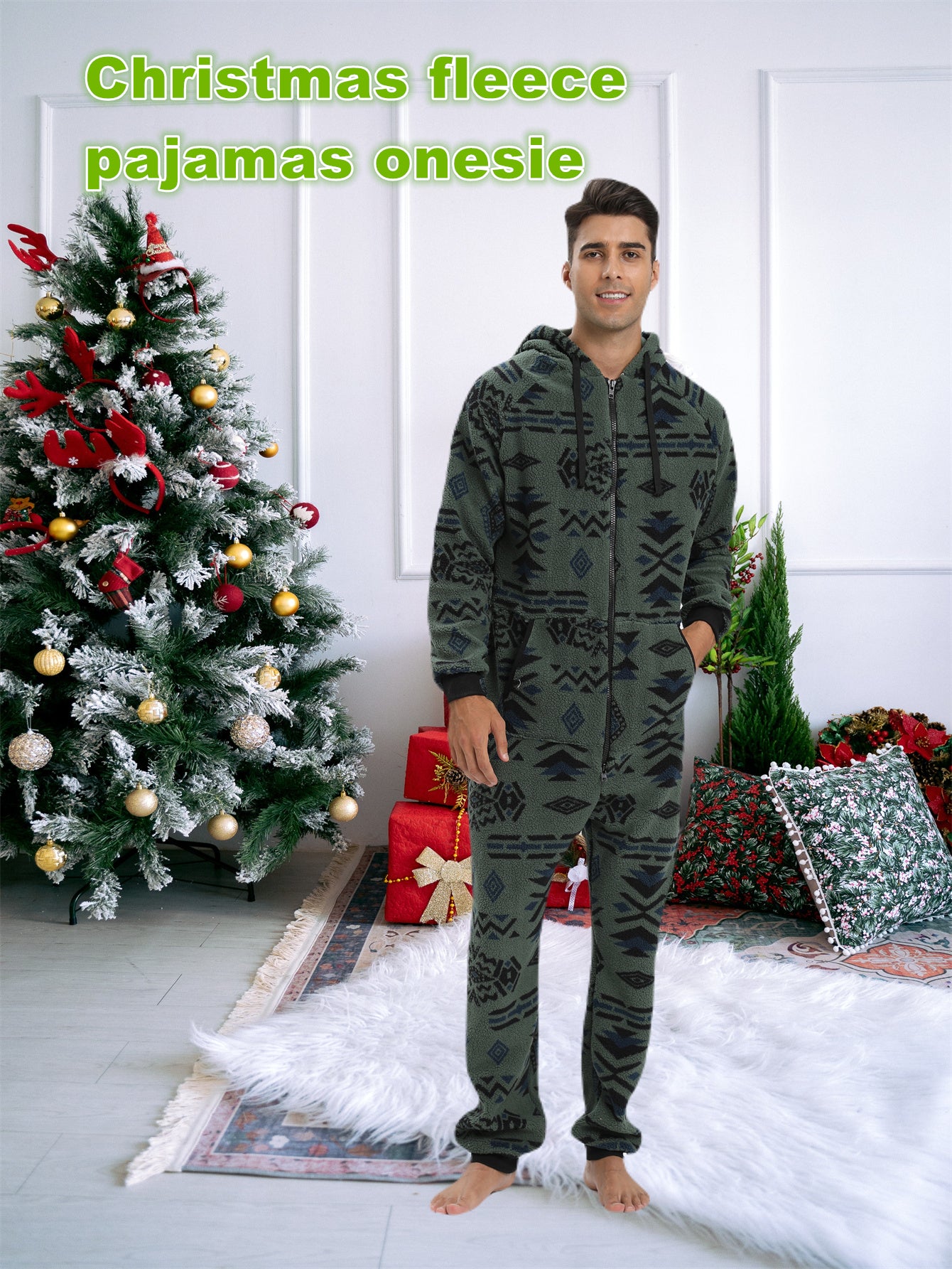 Stylish Camo Hooded Drawstring One Piece Pajamas for Men - Novelty & More Clothing - Soft, Cozy, and Comfortable Sleepwear with Adjustable Hood and Drawstring Waist - Fun and Quirky Design for Casual Lounging