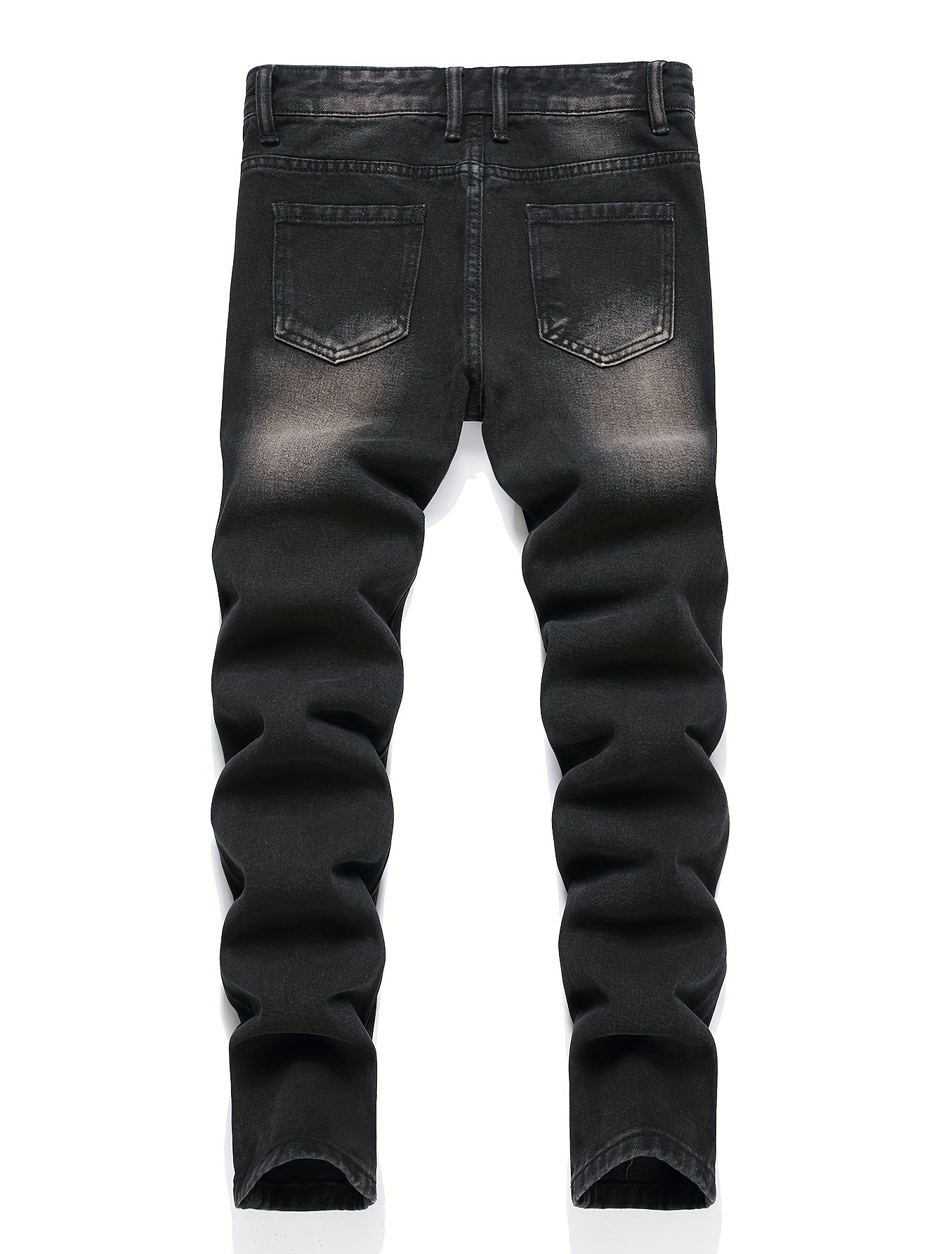 Trendy Boys' Ripped Skull Patched Slim Fit Jeans - Stylish Washed Denim Long Pants with Smile Face Design, Outdoor Kids' Clothing for Active Play