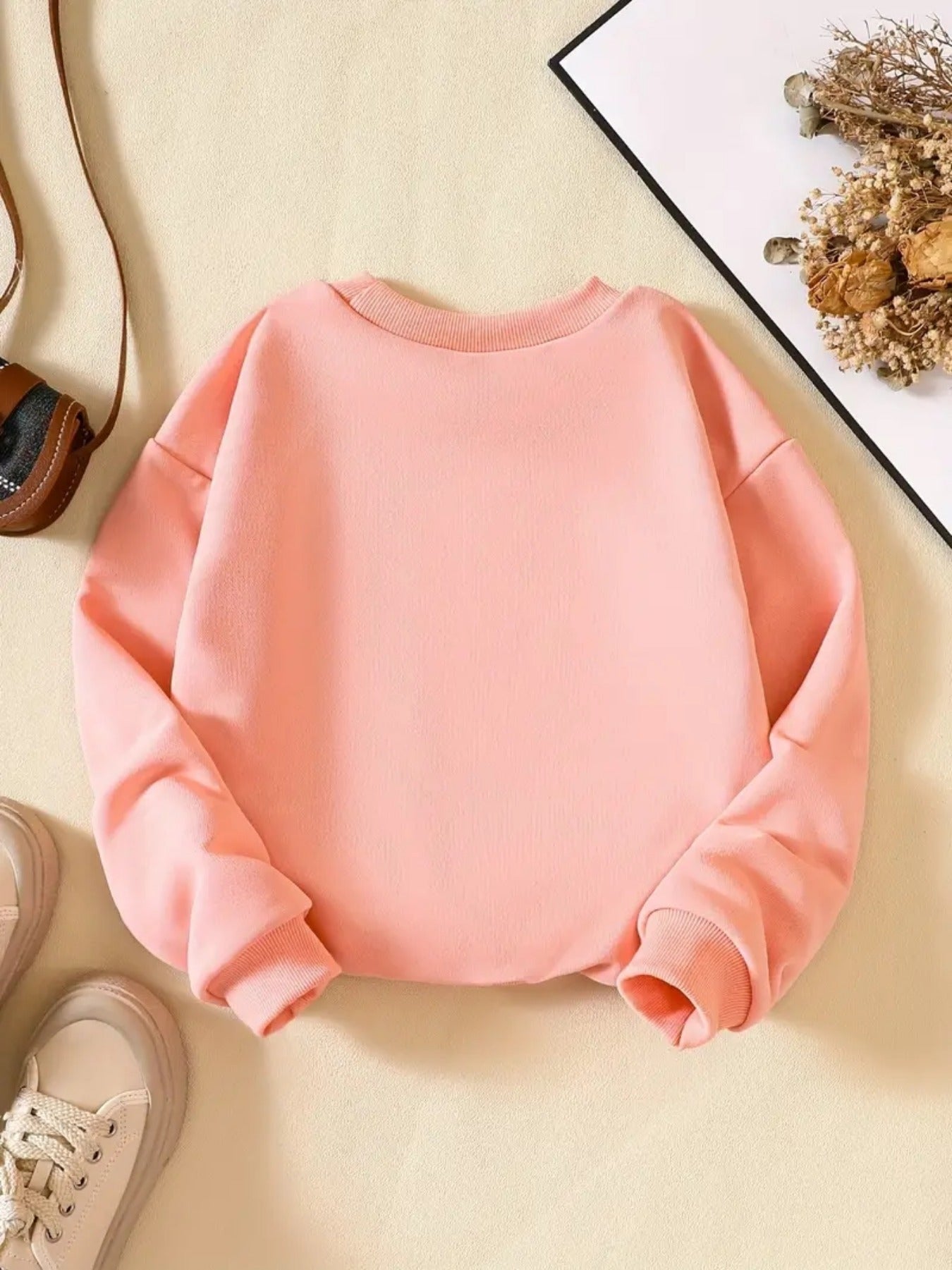 ''Spooky Vibe'' Print Girls Sweatshirt, Crew Neck Comfy Holiday Halloween Party Casual Tops, Kids Clothing For Fall/ Winter/ Spring