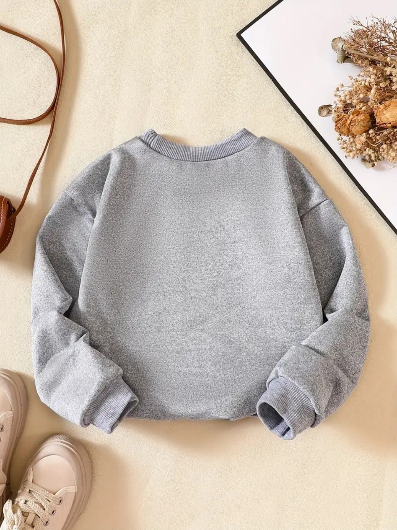 ''Spooky Vibe'' Print Girls Sweatshirt, Crew Neck Comfy Holiday Halloween Party Casual Tops, Kids Clothing For Fall/ Winter/ Spring