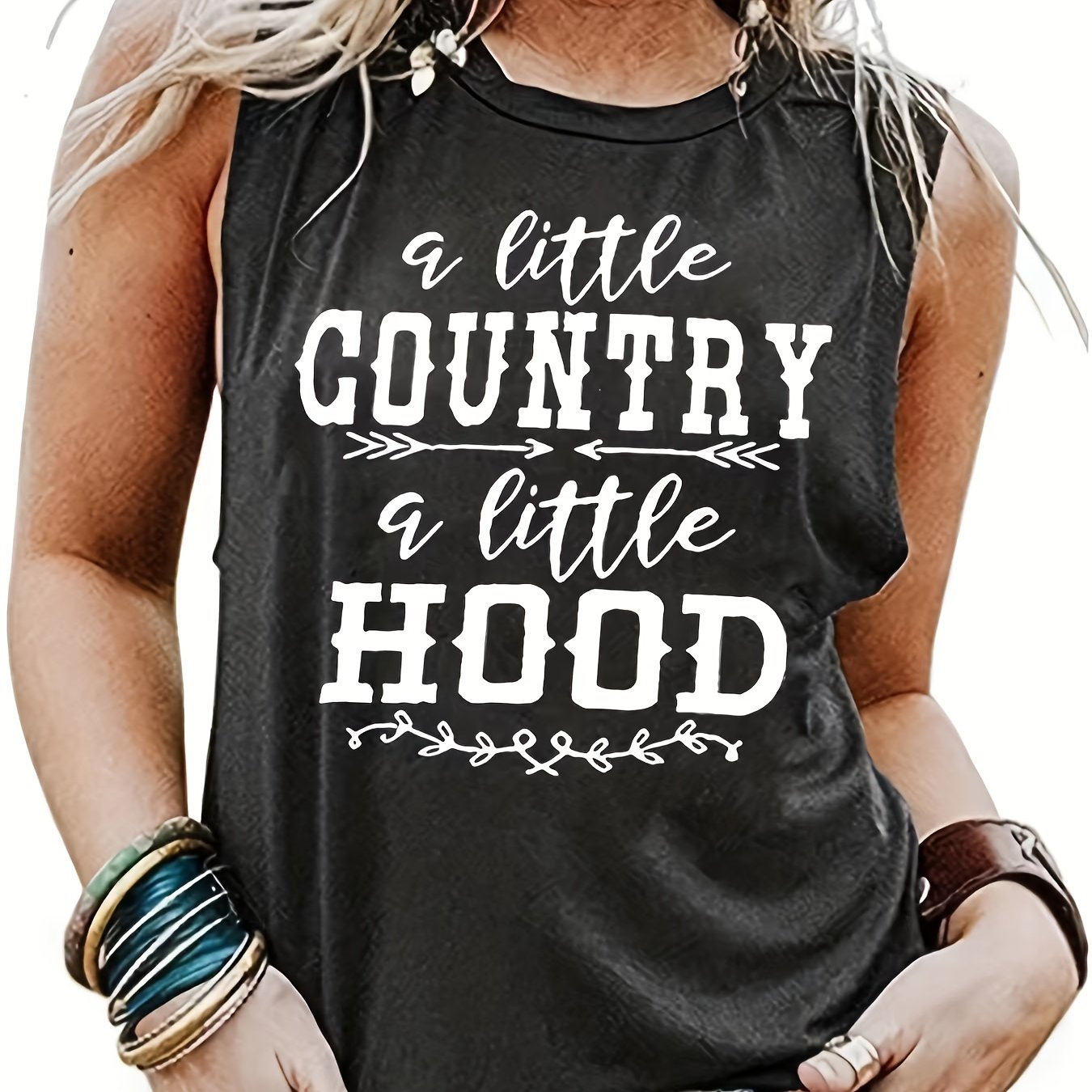 Trendy Letter Print Country Music Festival Tank Top - Fashionable Crew Neck, Loose & Comfortable Fit - Ideal Spring & Summer Casual Wear for Women