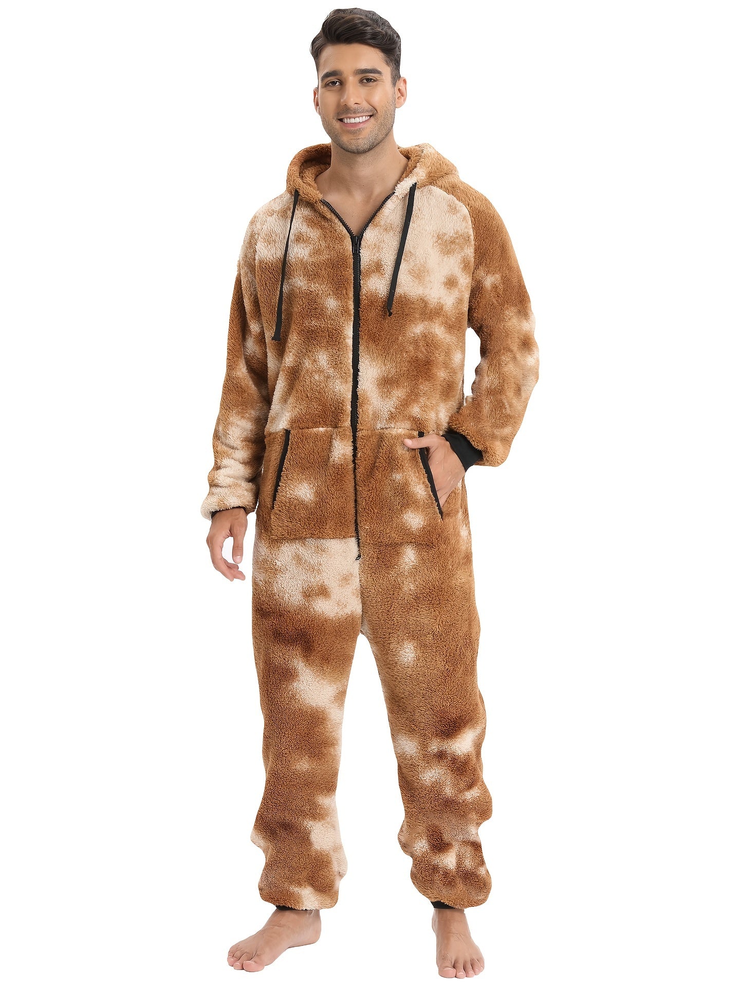 Stylish Camo Hooded Drawstring One Piece Pajamas for Men - Novelty & More Clothing - Soft, Cozy, and Comfortable Sleepwear with Adjustable Hood and Drawstring Waist - Fun and Quirky Design for Casual Lounging