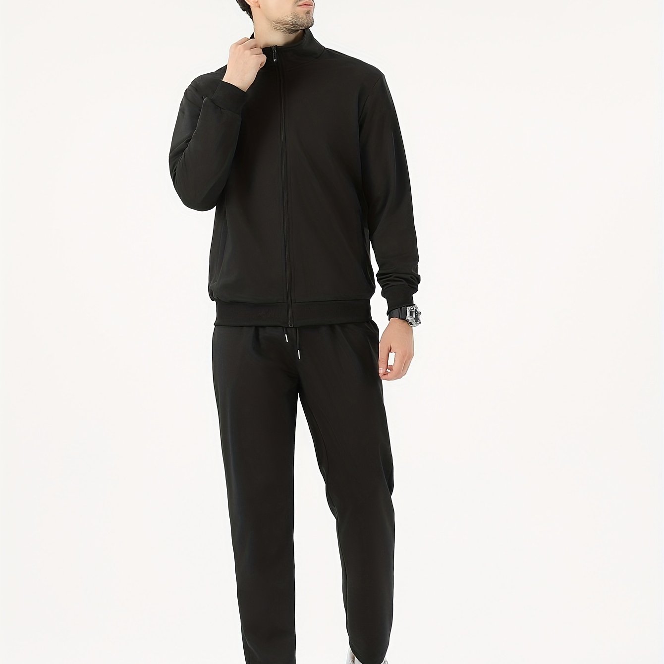 Two Piece Outfits For Men, Men Classic Design Zipper Up Jacket And Sweatpants Drawstring Pants