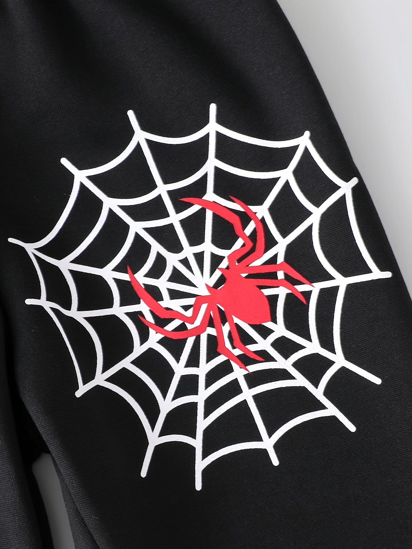 2-Piece Boys' Outfit, Casual Fashion Thickened Fleece with Spider Web Print, Hooded Zip-Up Sweatshirt and Pants Set, Comfortable Versatile Trendy Kids' Clothing, Ideal Gift for Autumn/Winter, Polyester Material, Regular Fit,