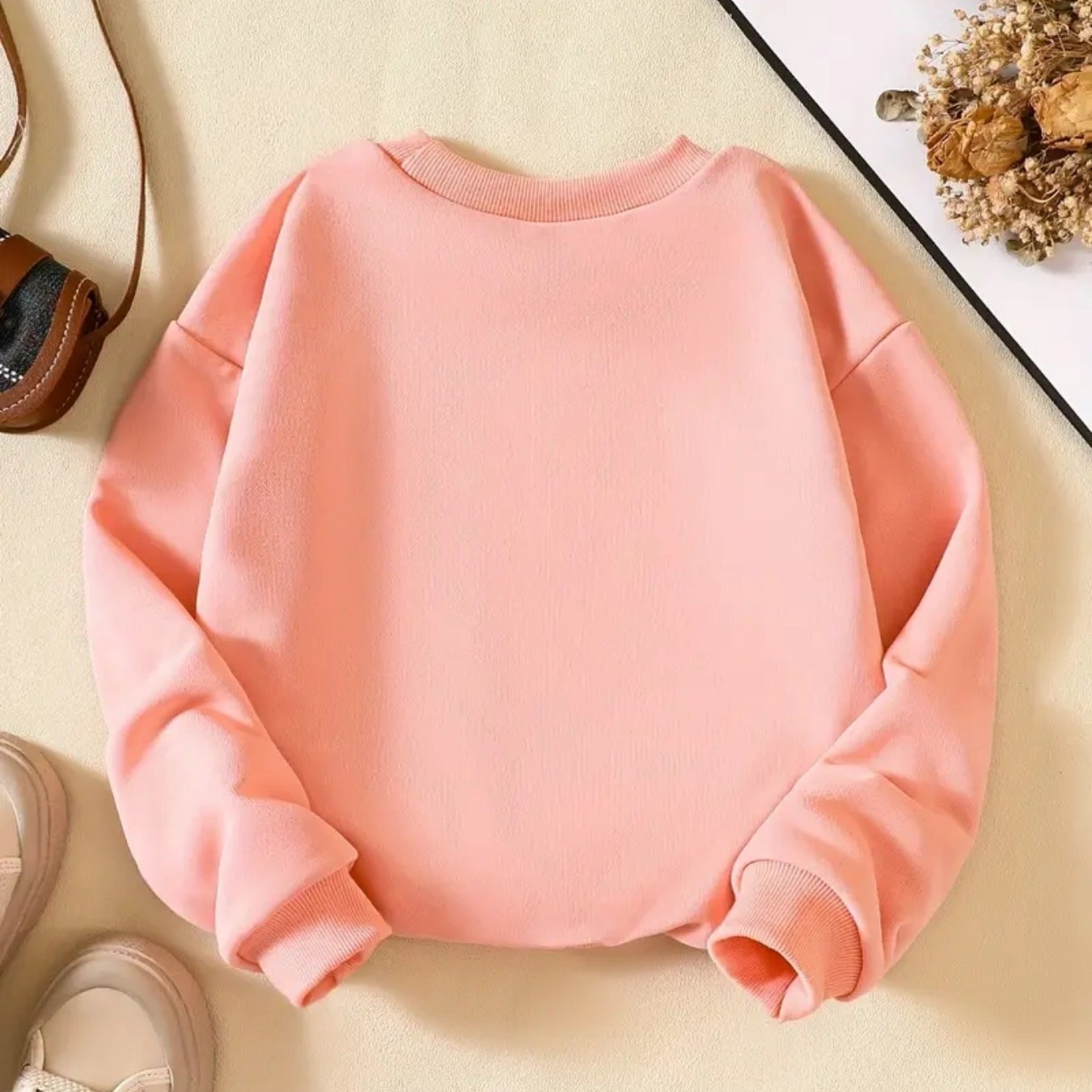 ''Spooky Vibe'' Print Girls Sweatshirt, Crew Neck Comfy Holiday Halloween Party Casual Tops, Kids Clothing For Fall/ Winter/ Spring