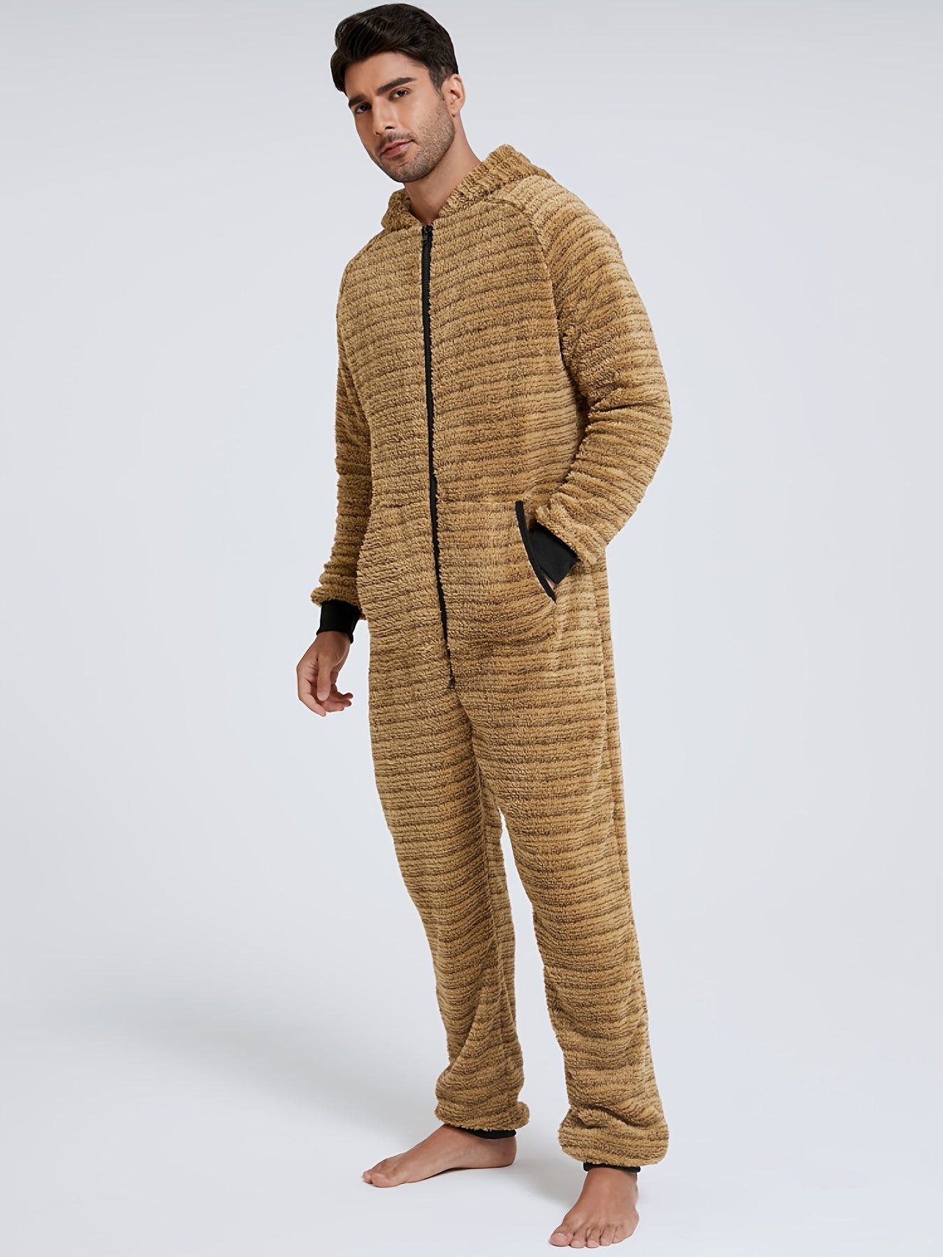 Stylish Camo Hooded Drawstring One Piece Pajamas for Men - Novelty & More Clothing - Soft, Cozy, and Comfortable Sleepwear with Adjustable Hood and Drawstring Waist - Fun and Quirky Design for Casual Lounging