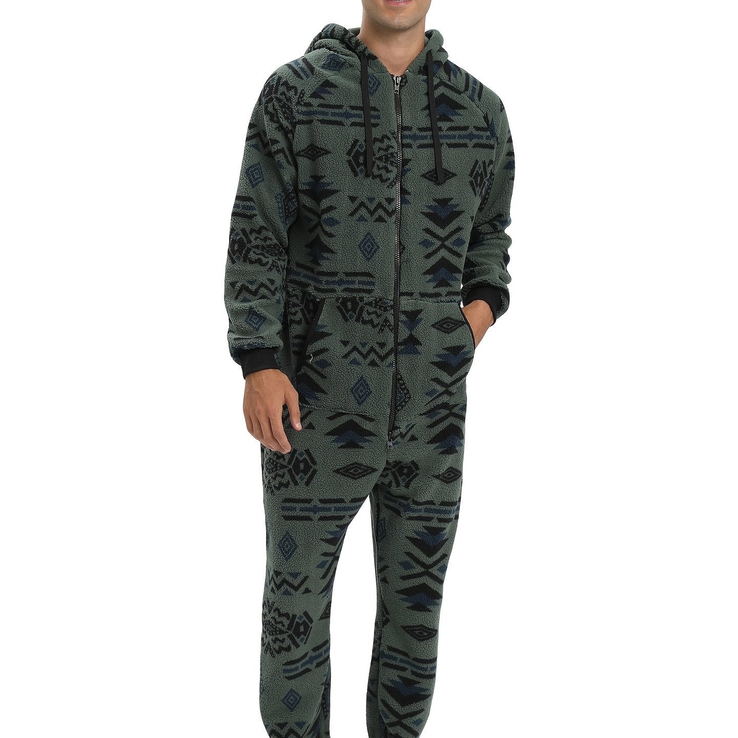 Stylish Camo Hooded Drawstring One Piece Pajamas for Men - Novelty & More Clothing - Soft, Cozy, and Comfortable Sleepwear with Adjustable Hood and Drawstring Waist - Fun and Quirky Design for Casual Lounging