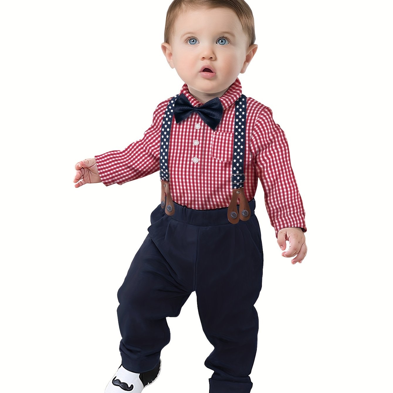 4pcs Boys Formal Gentleman Outfits Long Sleeve Bowtie Shirt&Suspender Pants&Vest, Kids Clothing Set For Competition Performance Wedding Banquet Dress