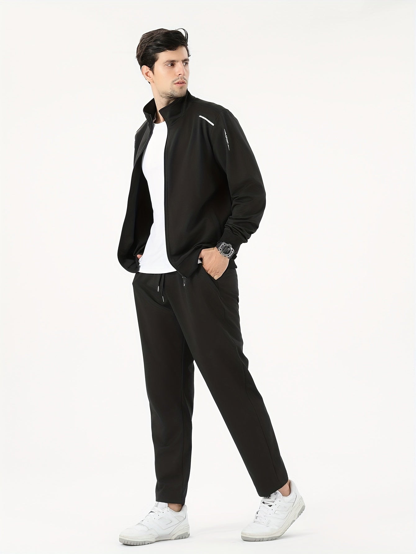 Two Piece Outfits For Men, Men Classic Design Zipper Up Jacket And Sweatpants Drawstring Pants