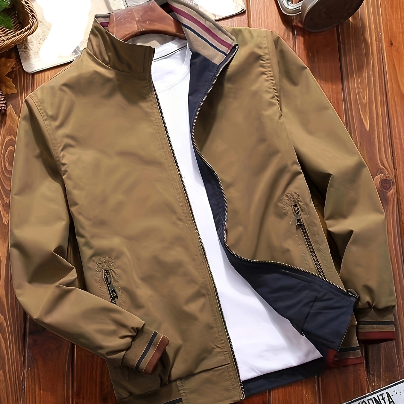 Windbreaker Sports Coat for Men - Water-Resistant, Zipper Pockets, Ribbed Cuff, Lapel Design, Daily Wear, Casual, Outdoor, and Athletic Activities
