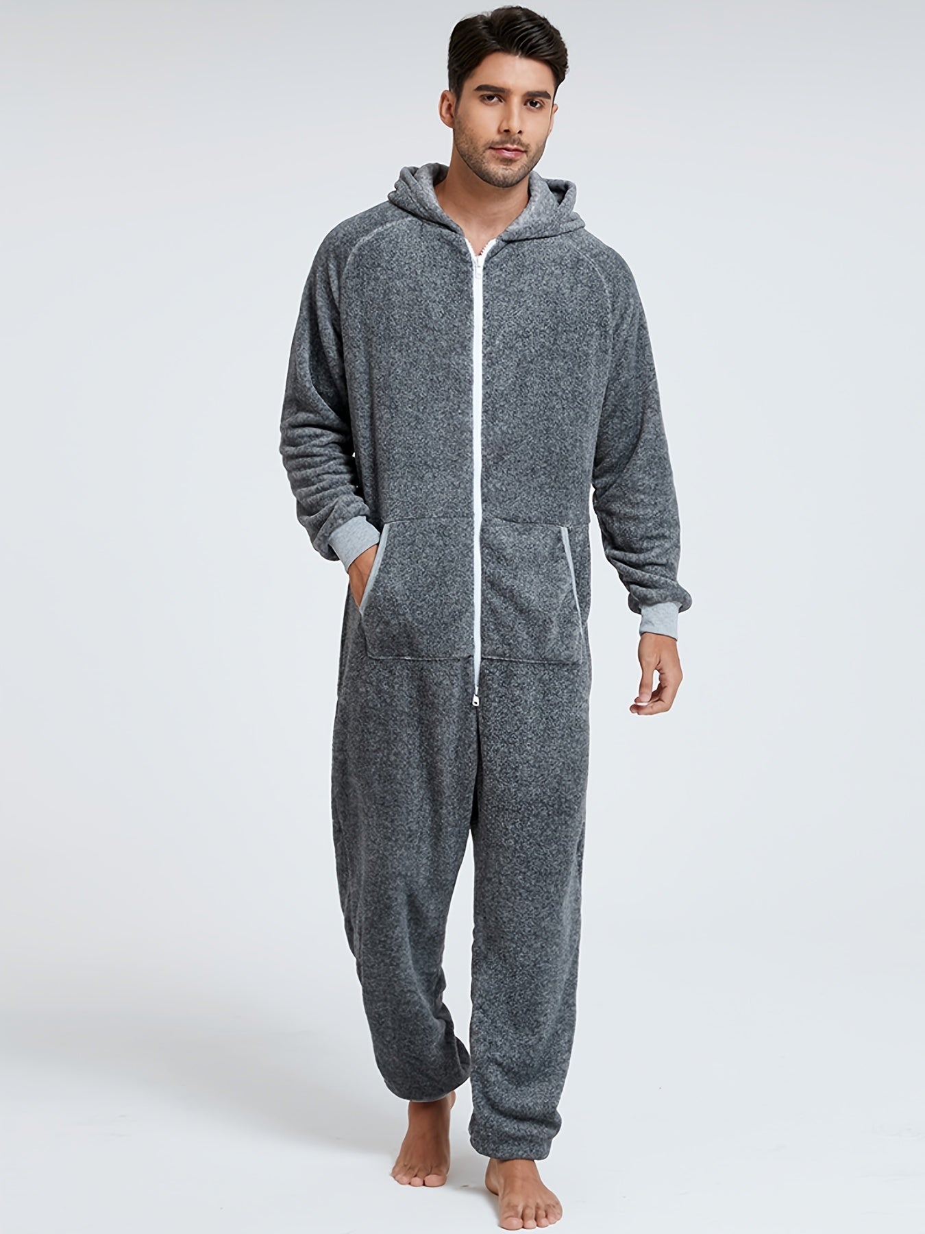 Stylish Camo Hooded Drawstring One Piece Pajamas for Men - Novelty & More Clothing - Soft, Cozy, and Comfortable Sleepwear with Adjustable Hood and Drawstring Waist - Fun and Quirky Design for Casual Lounging