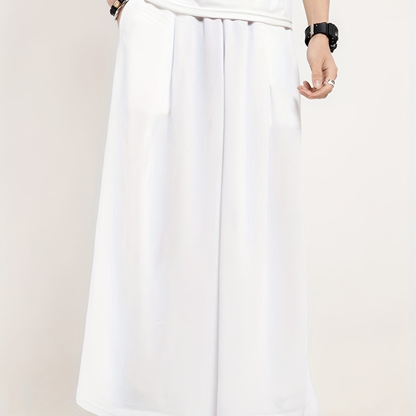 Regular Loose Fit Wide Leg Culottes - Comfortable Non-Stretch Polyester Pants for Men - Perfect for Spring and Fall Casual Wear