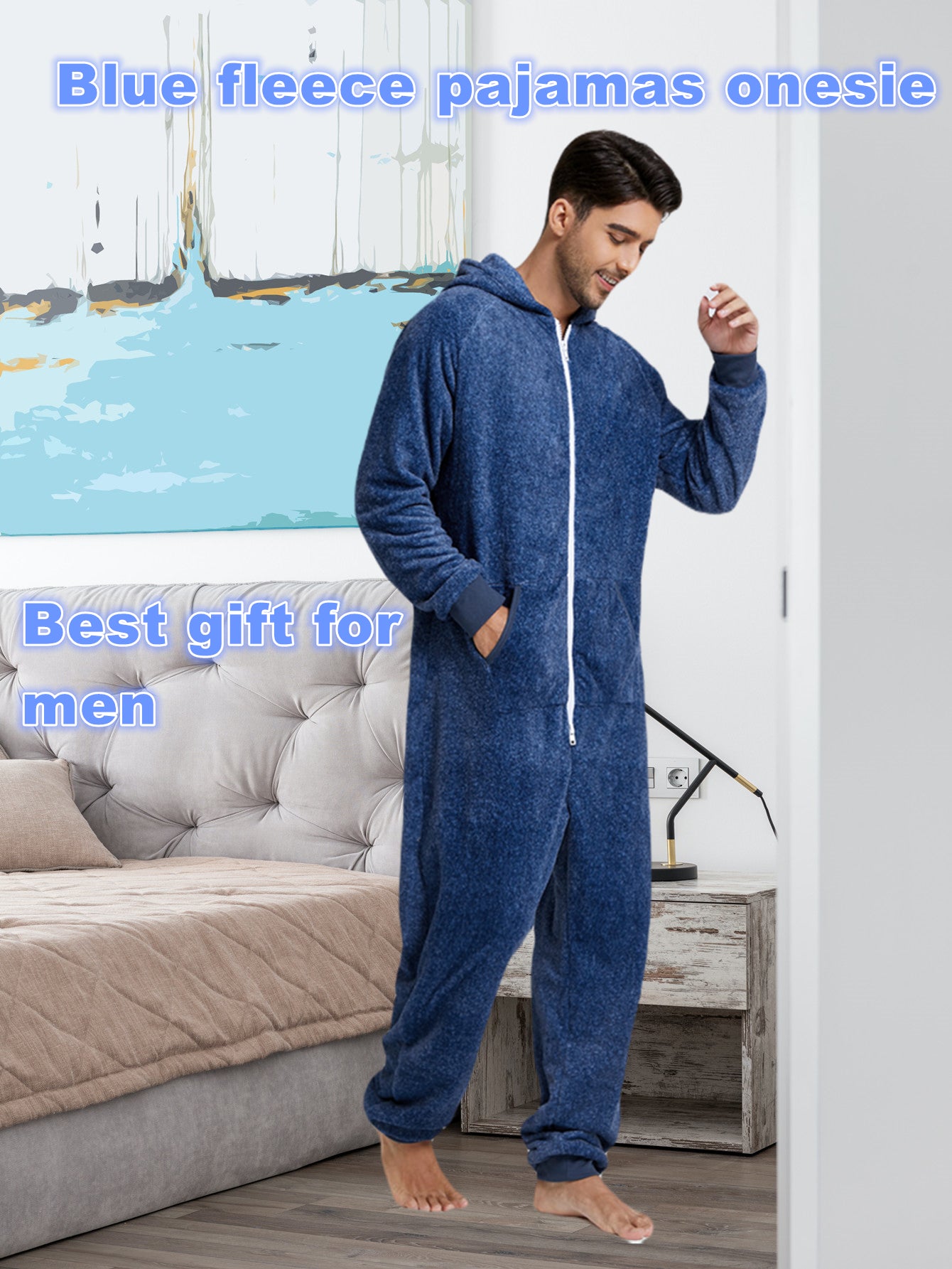 Stylish Camo Hooded Drawstring One Piece Pajamas for Men - Novelty & More Clothing - Soft, Cozy, and Comfortable Sleepwear with Adjustable Hood and Drawstring Waist - Fun and Quirky Design for Casual Lounging