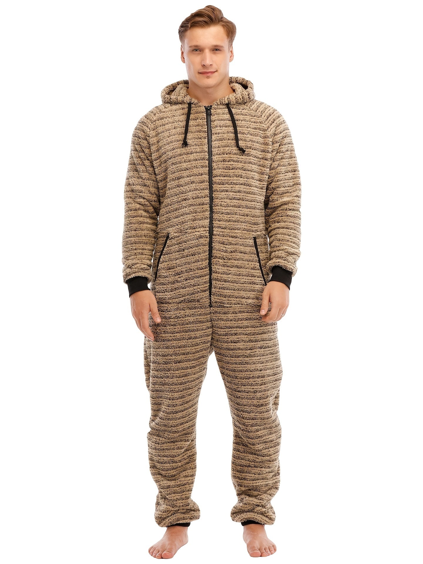 Stylish Camo Hooded Drawstring One Piece Pajamas for Men - Novelty & More Clothing - Soft, Cozy, and Comfortable Sleepwear with Adjustable Hood and Drawstring Waist - Fun and Quirky Design for Casual Lounging