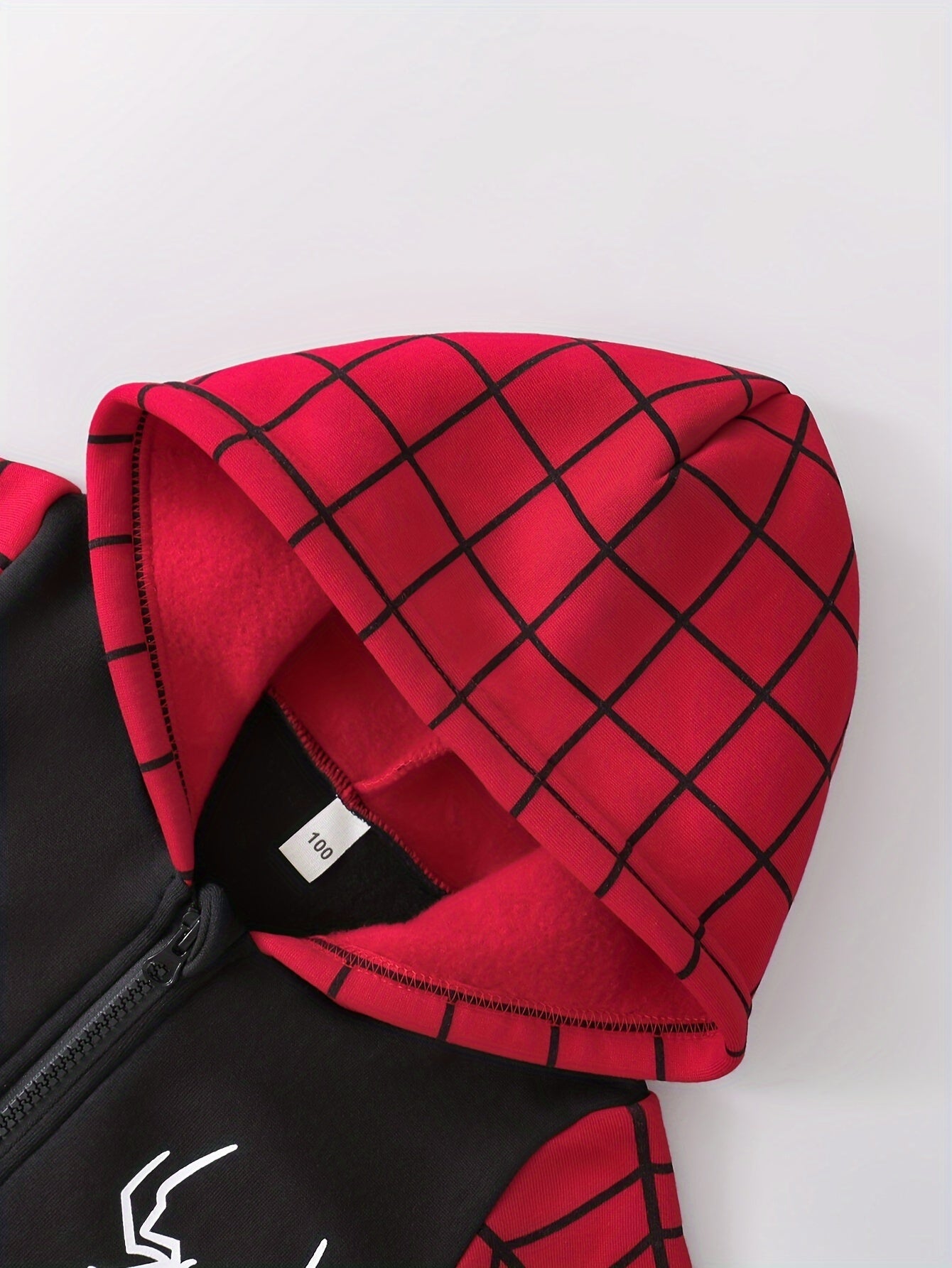 2-Piece Boys' Outfit, Casual Fashion Thickened Fleece with Spider Web Print, Hooded Zip-Up Sweatshirt and Pants Set, Comfortable Versatile Trendy Kids' Clothing, Ideal Gift for Autumn/Winter, Polyester Material, Regular Fit,