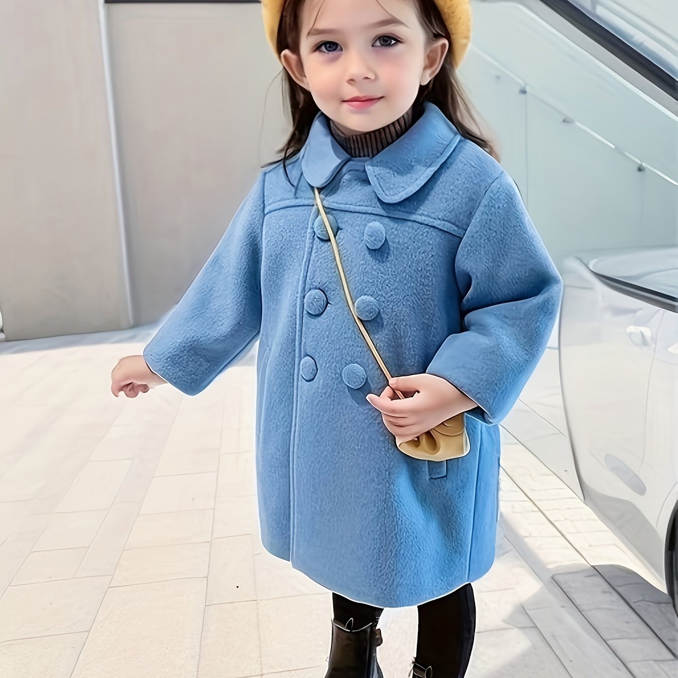 Toddler Girls' Fancy Double Breasted Long Sleeve Winter Coat, Elegant Peacoat Kids Clothing