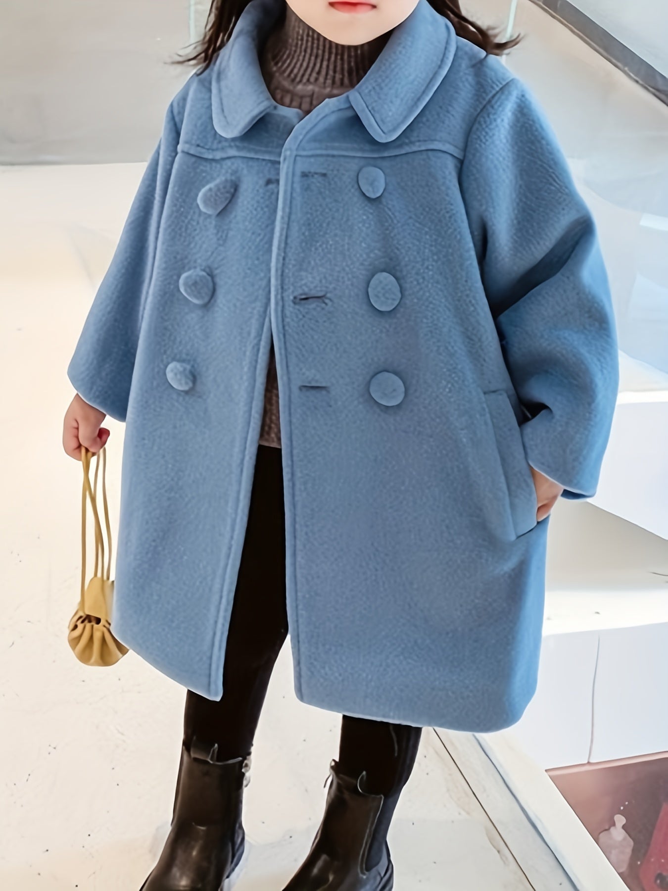 Toddler Girls' Fancy Double Breasted Long Sleeve Winter Coat, Elegant Peacoat Kids Clothing