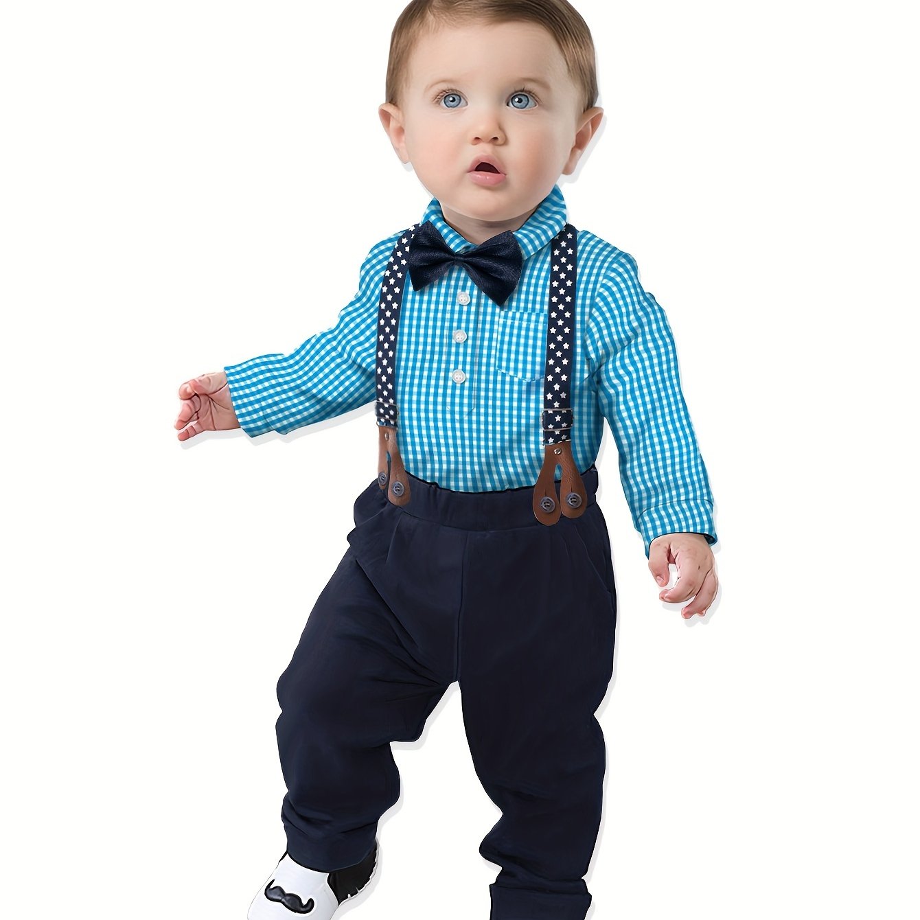4pcs Boys Formal Gentleman Outfits Long Sleeve Bowtie Shirt&Suspender Pants&Vest, Kids Clothing Set For Competition Performance Wedding Banquet Dress