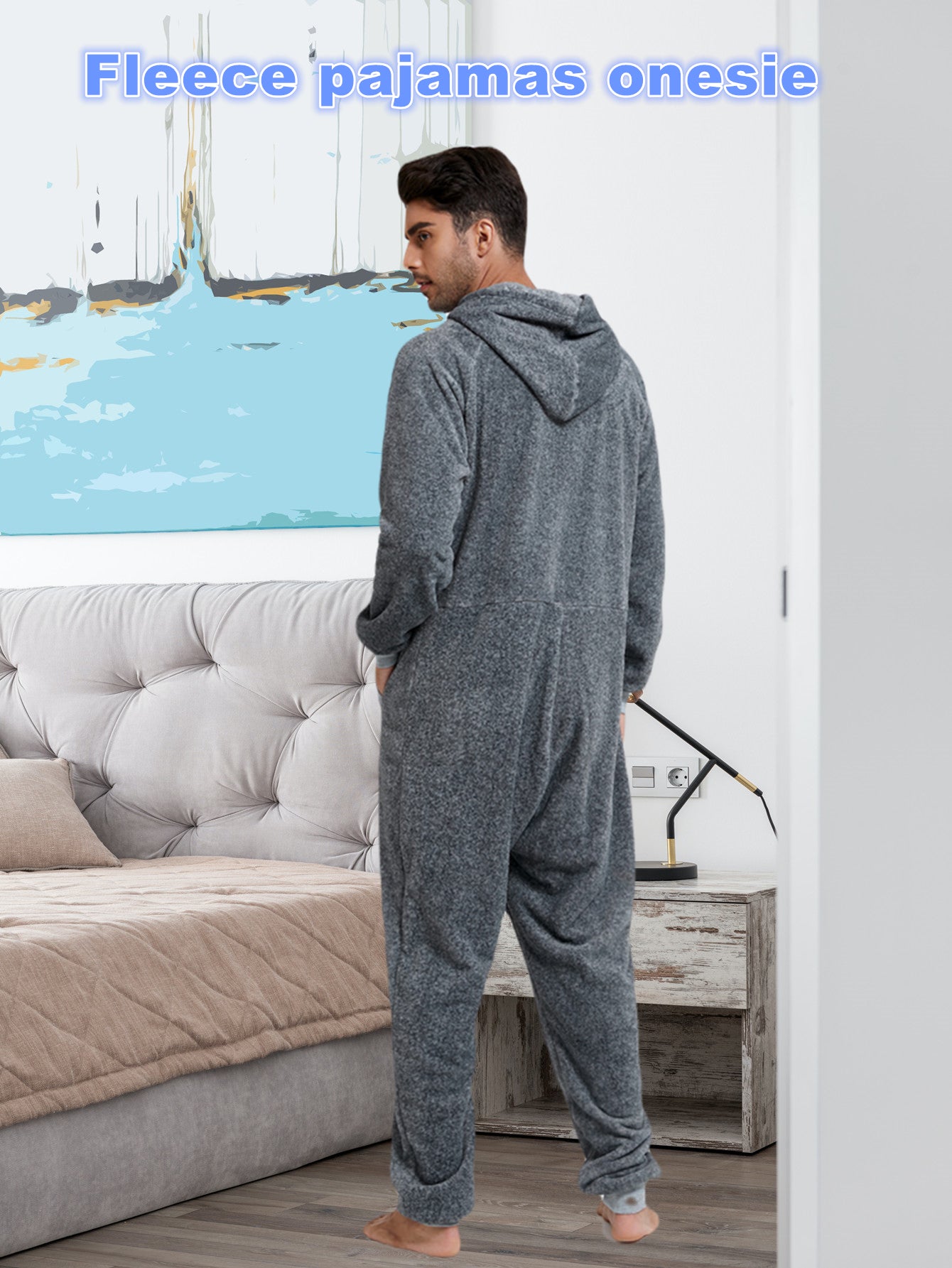 Stylish Camo Hooded Drawstring One Piece Pajamas for Men - Novelty & More Clothing - Soft, Cozy, and Comfortable Sleepwear with Adjustable Hood and Drawstring Waist - Fun and Quirky Design for Casual Lounging