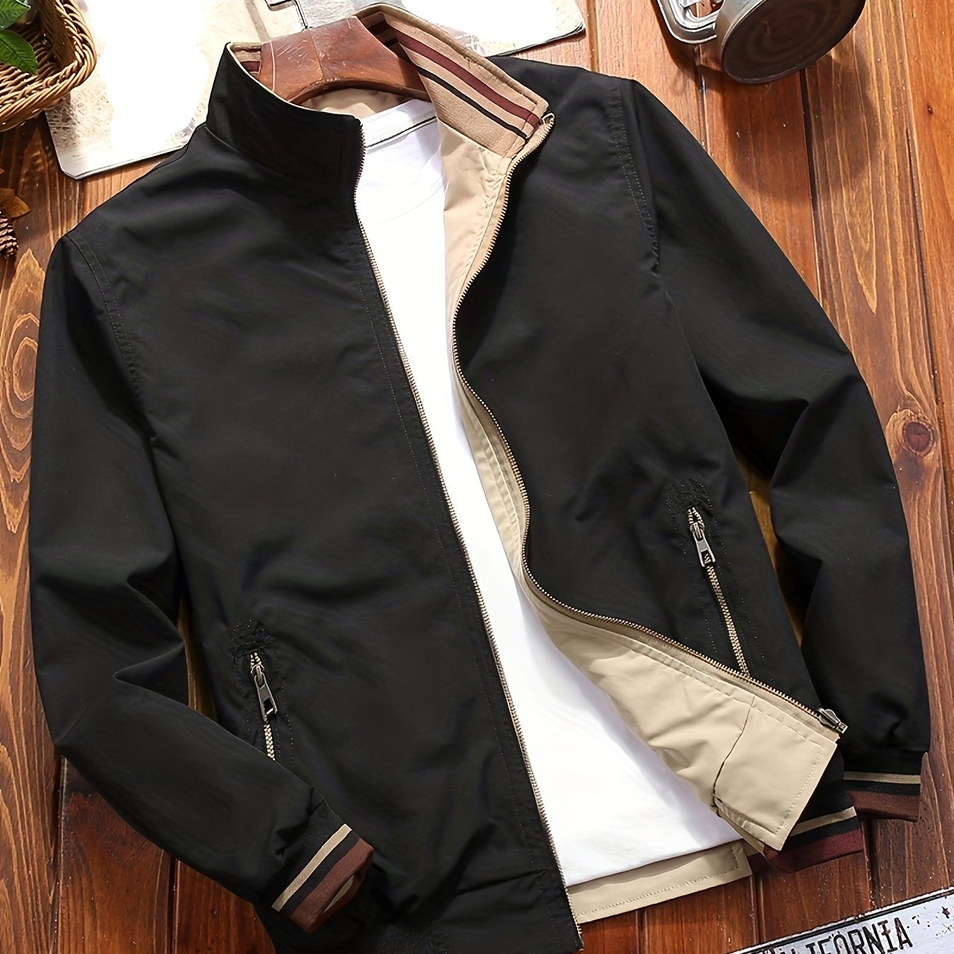 Windbreaker Sports Coat for Men - Water-Resistant, Zipper Pockets, Ribbed Cuff, Lapel Design, Daily Wear, Casual, Outdoor, and Athletic Activities