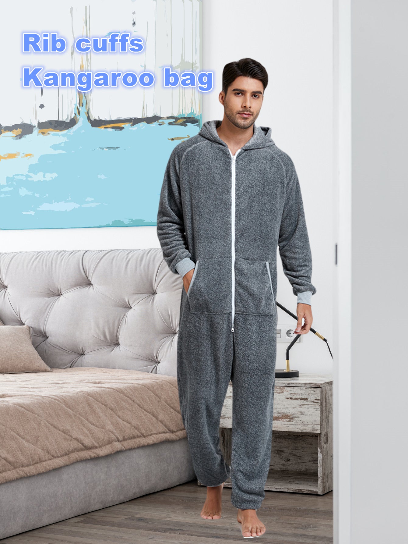 Stylish Camo Hooded Drawstring One Piece Pajamas for Men - Novelty & More Clothing - Soft, Cozy, and Comfortable Sleepwear with Adjustable Hood and Drawstring Waist - Fun and Quirky Design for Casual Lounging