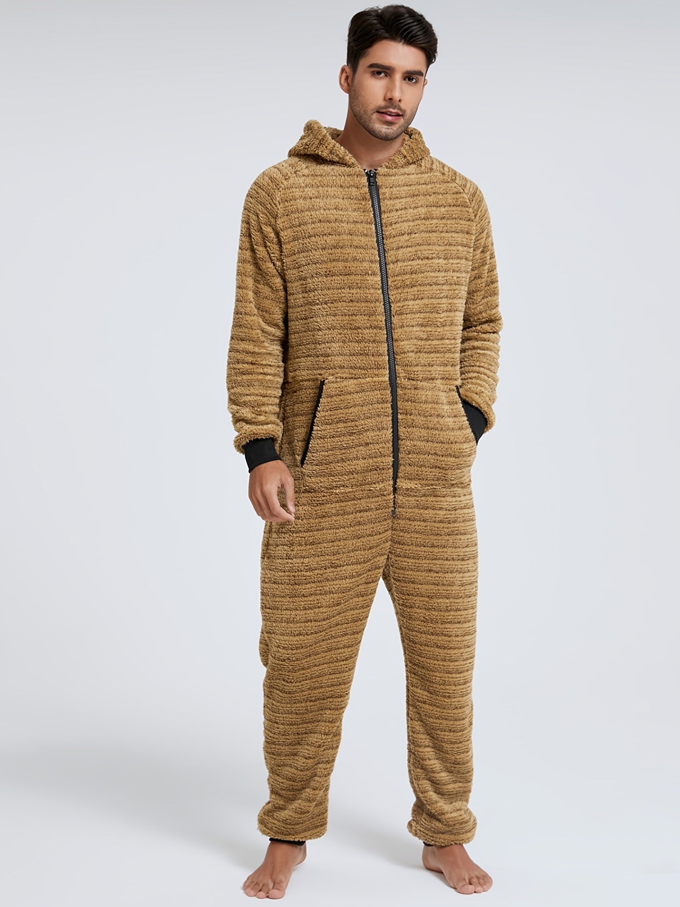 Stylish Camo Hooded Drawstring One Piece Pajamas for Men - Novelty & More Clothing - Soft, Cozy, and Comfortable Sleepwear with Adjustable Hood and Drawstring Waist - Fun and Quirky Design for Casual Lounging