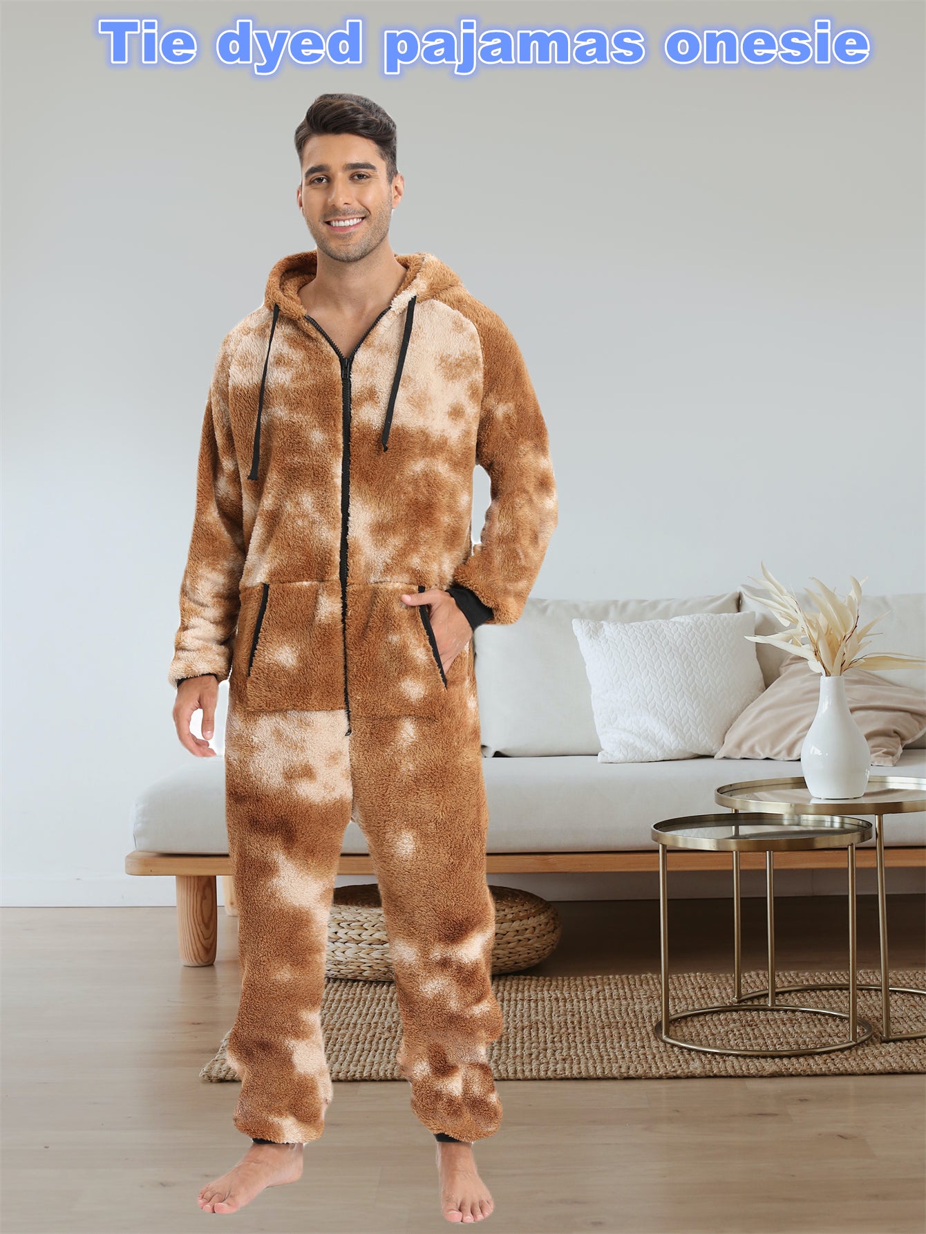 Stylish Camo Hooded Drawstring One Piece Pajamas for Men - Novelty & More Clothing - Soft, Cozy, and Comfortable Sleepwear with Adjustable Hood and Drawstring Waist - Fun and Quirky Design for Casual Lounging