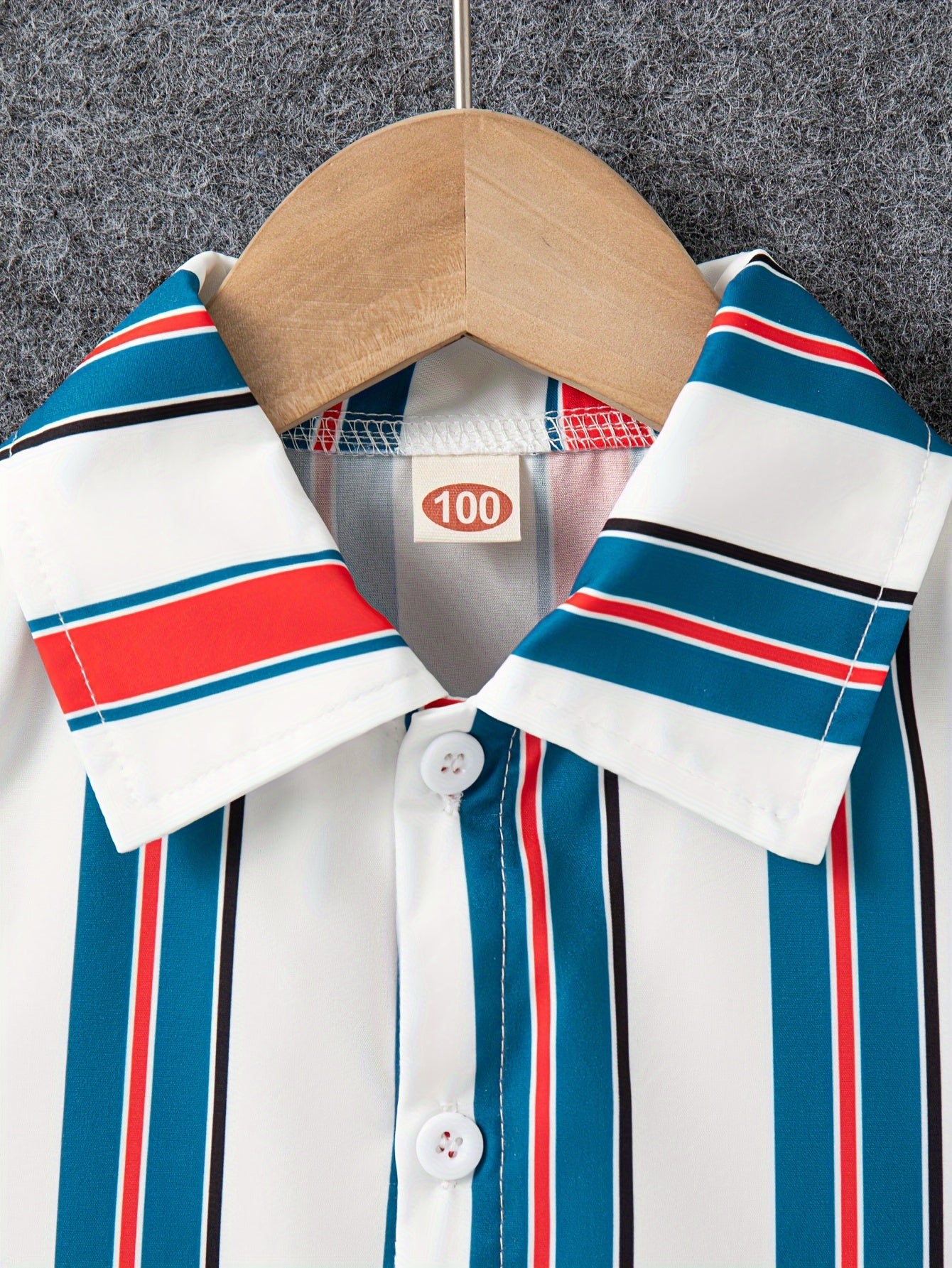2pcs Boys Casual Stylish Striped Short Sleeve Lapel Shirt & Shorts Set, Comfy Summer Kids Clothing