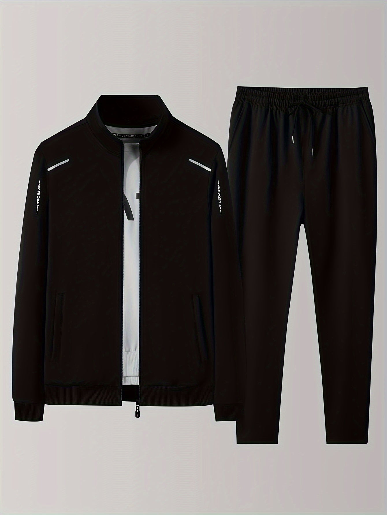 Two Piece Outfits For Men, Men Classic Design Zipper Up Jacket And Sweatpants Drawstring Pants