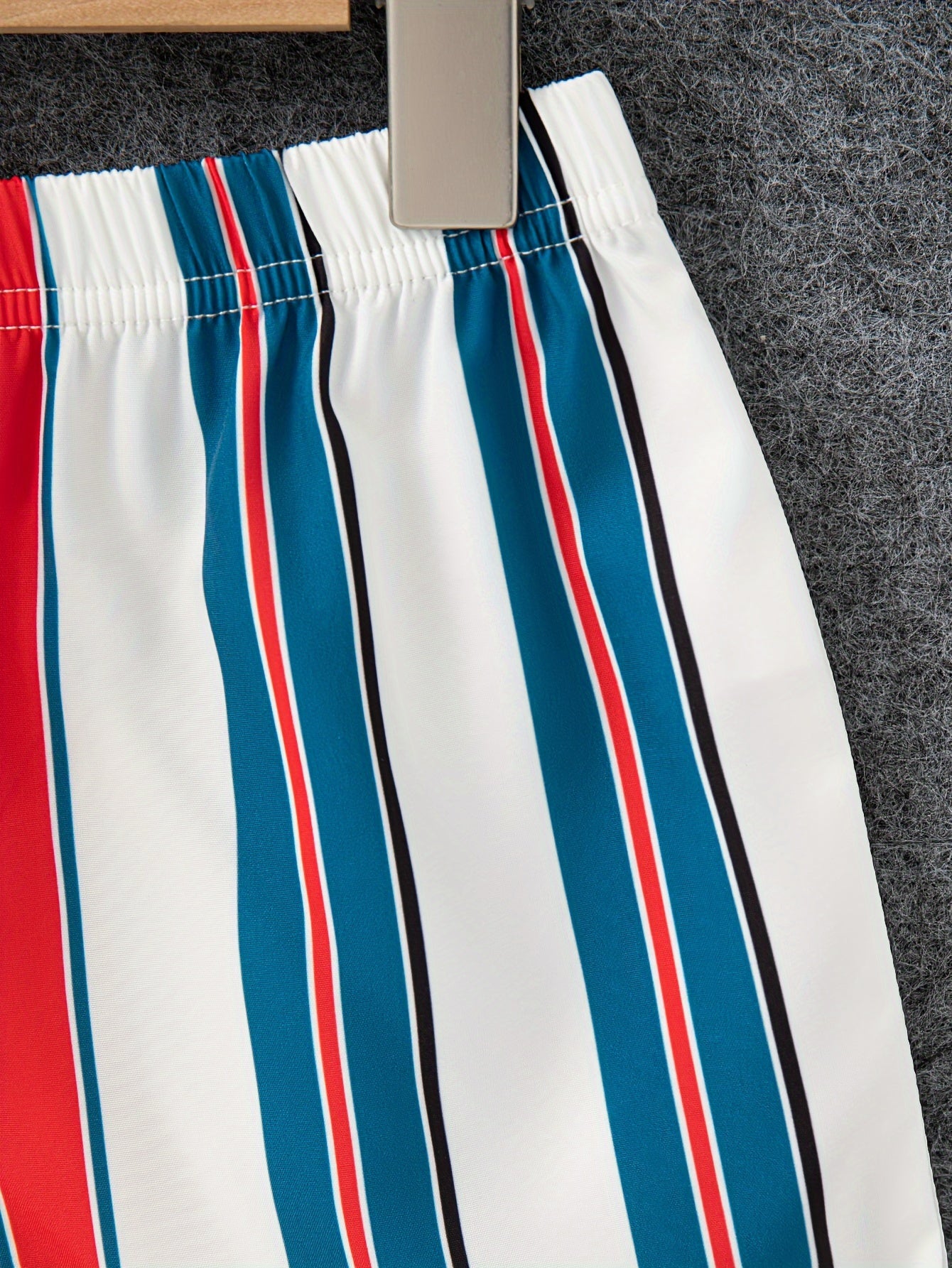 2pcs Boys Casual Stylish Striped Short Sleeve Lapel Shirt & Shorts Set, Comfy Summer Kids Clothing