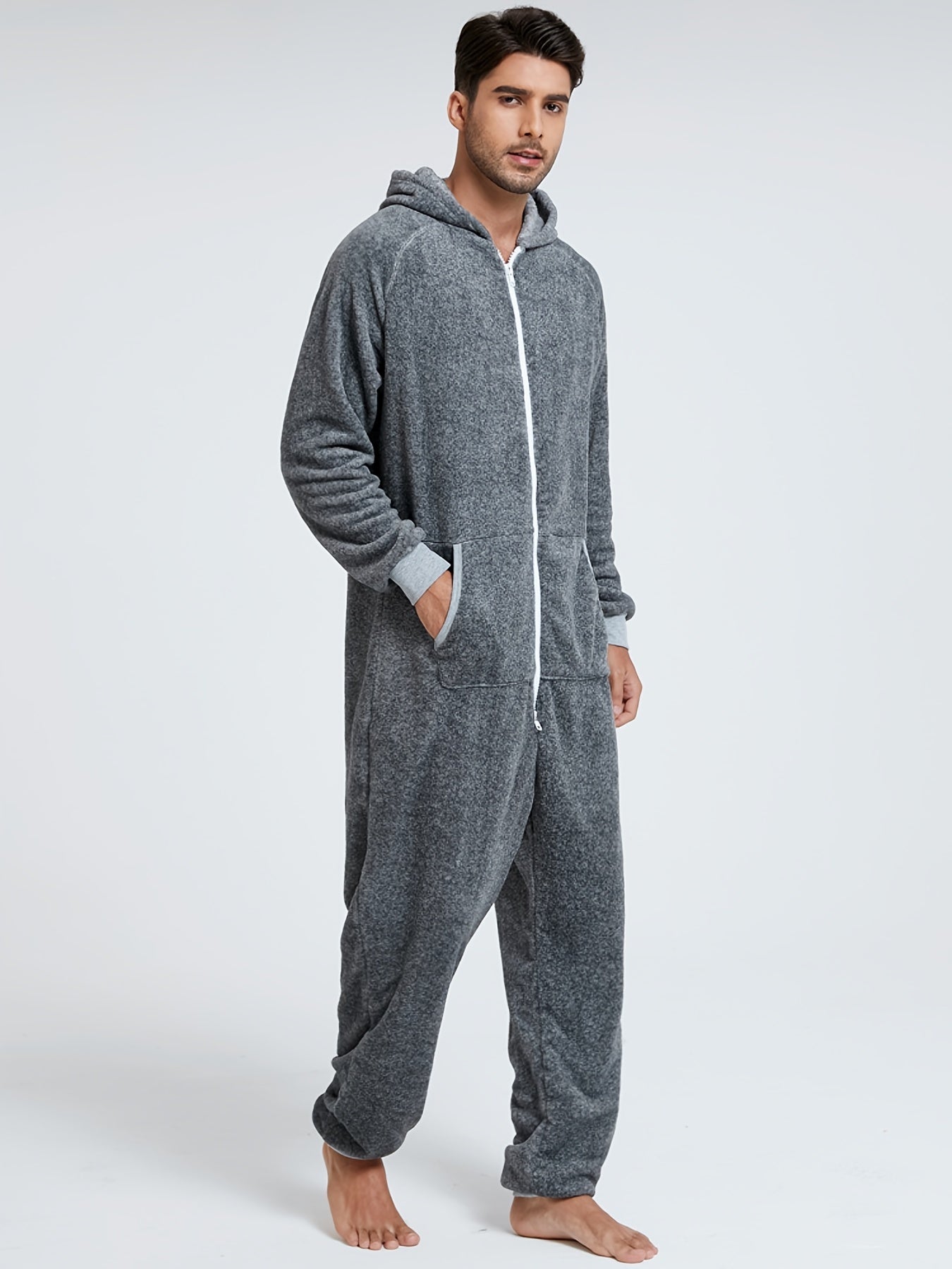 Stylish Camo Hooded Drawstring One Piece Pajamas for Men - Novelty & More Clothing - Soft, Cozy, and Comfortable Sleepwear with Adjustable Hood and Drawstring Waist - Fun and Quirky Design for Casual Lounging