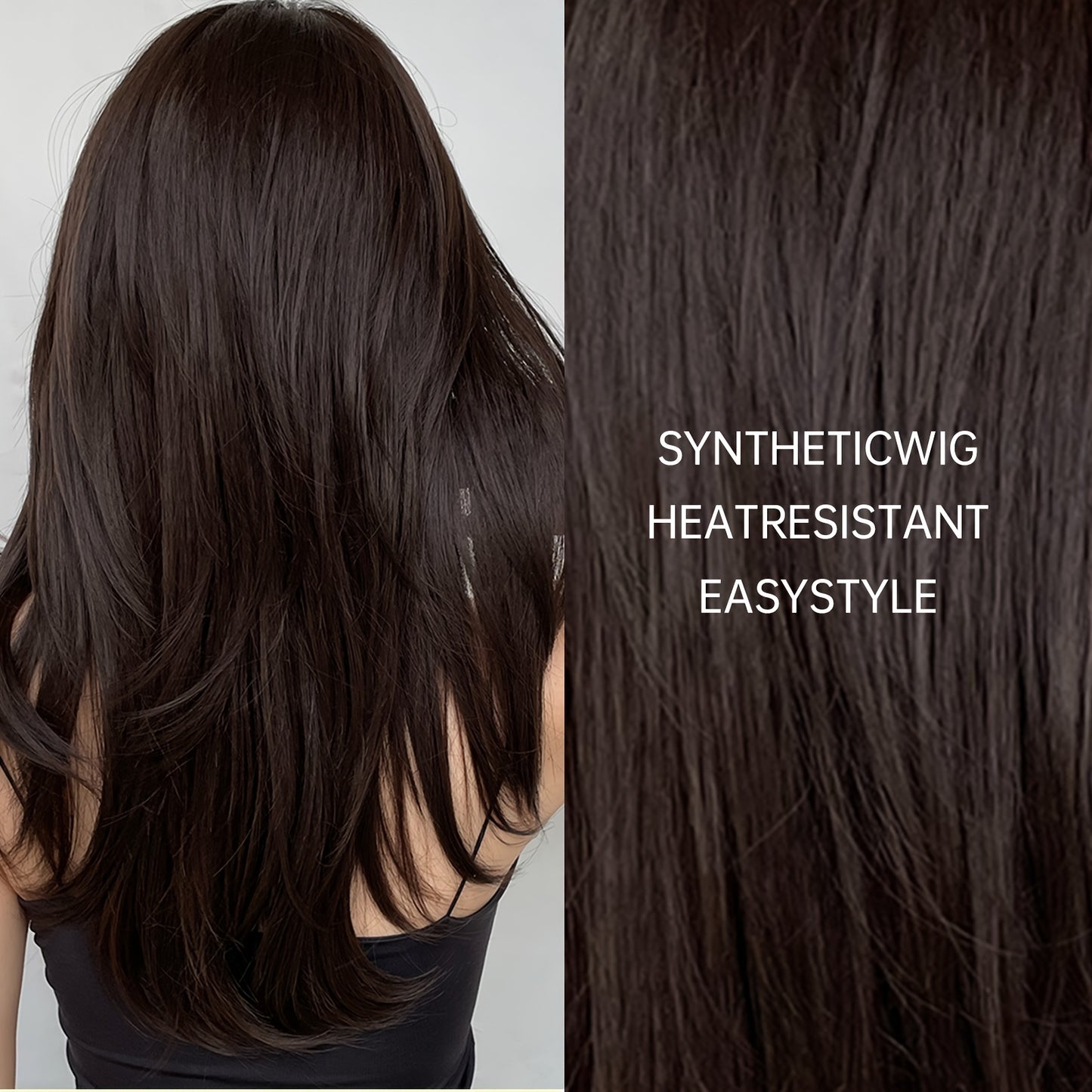 Long Dark Wigs For Women Cute Bob Layered Synthetic Wig Straight Hair Nature Looking