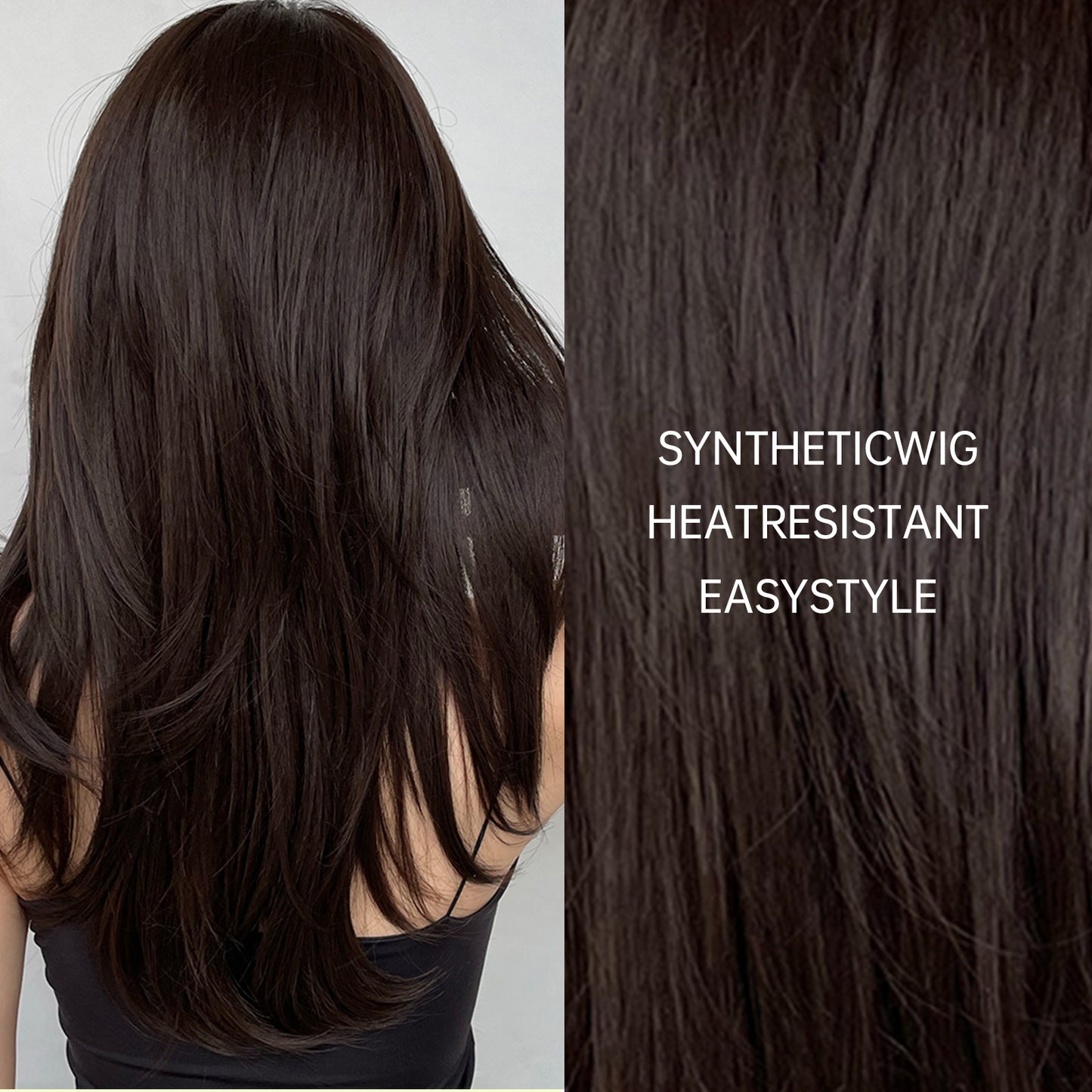 Long Dark Wigs For Women Cute Bob Layered Synthetic Wig Straight Hair Nature Looking