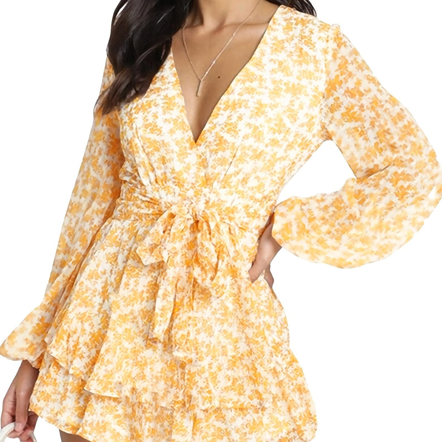Chic Spring/Fall Polka-dot V-neck Jumpsuit with Ruffle Hem - Durable & Semi-Sheer Everyday Romper for Women