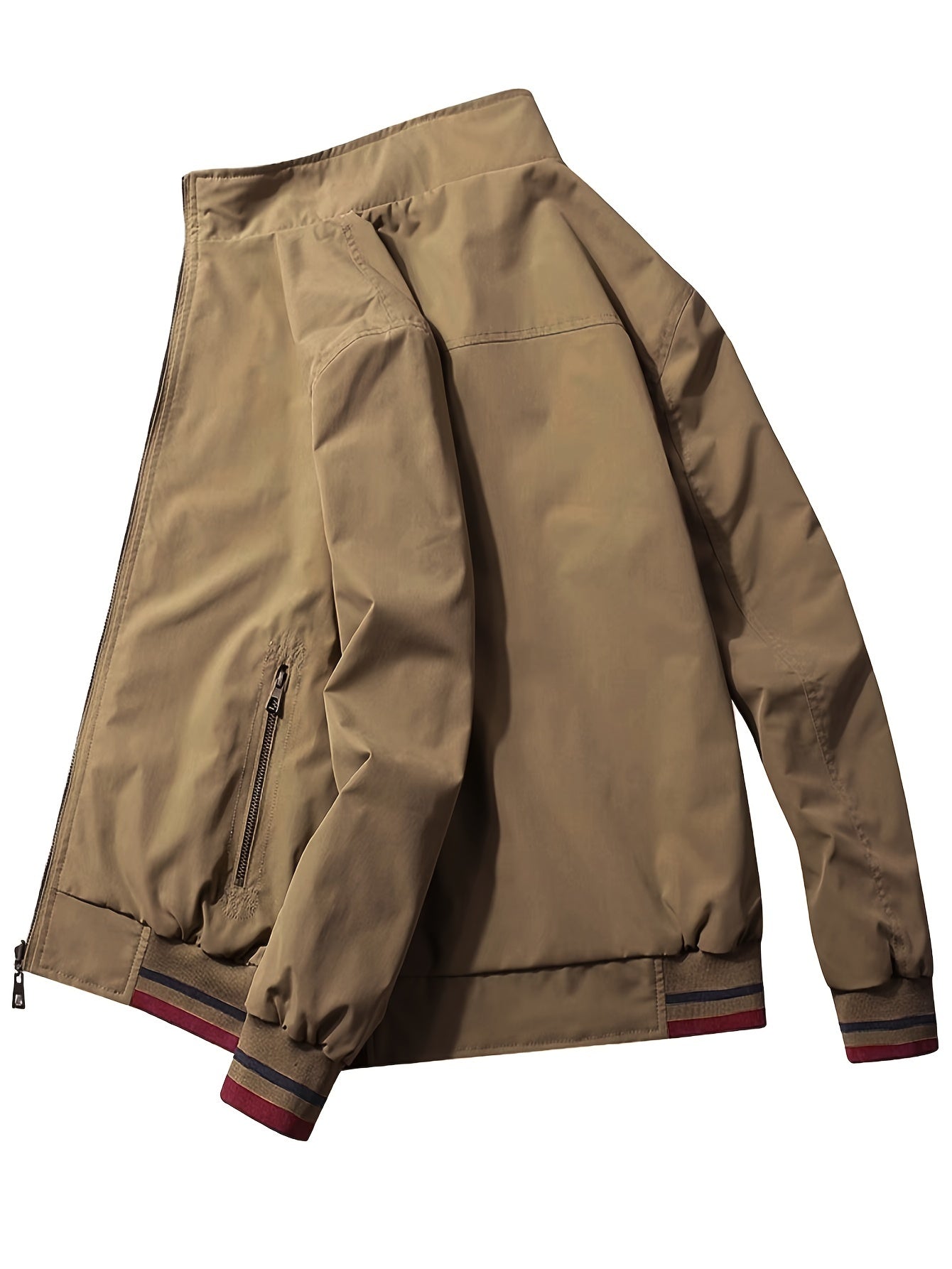 Windbreaker Sports Coat for Men - Water-Resistant, Zipper Pockets, Ribbed Cuff, Lapel Design, Daily Wear, Casual, Outdoor, and Athletic Activities