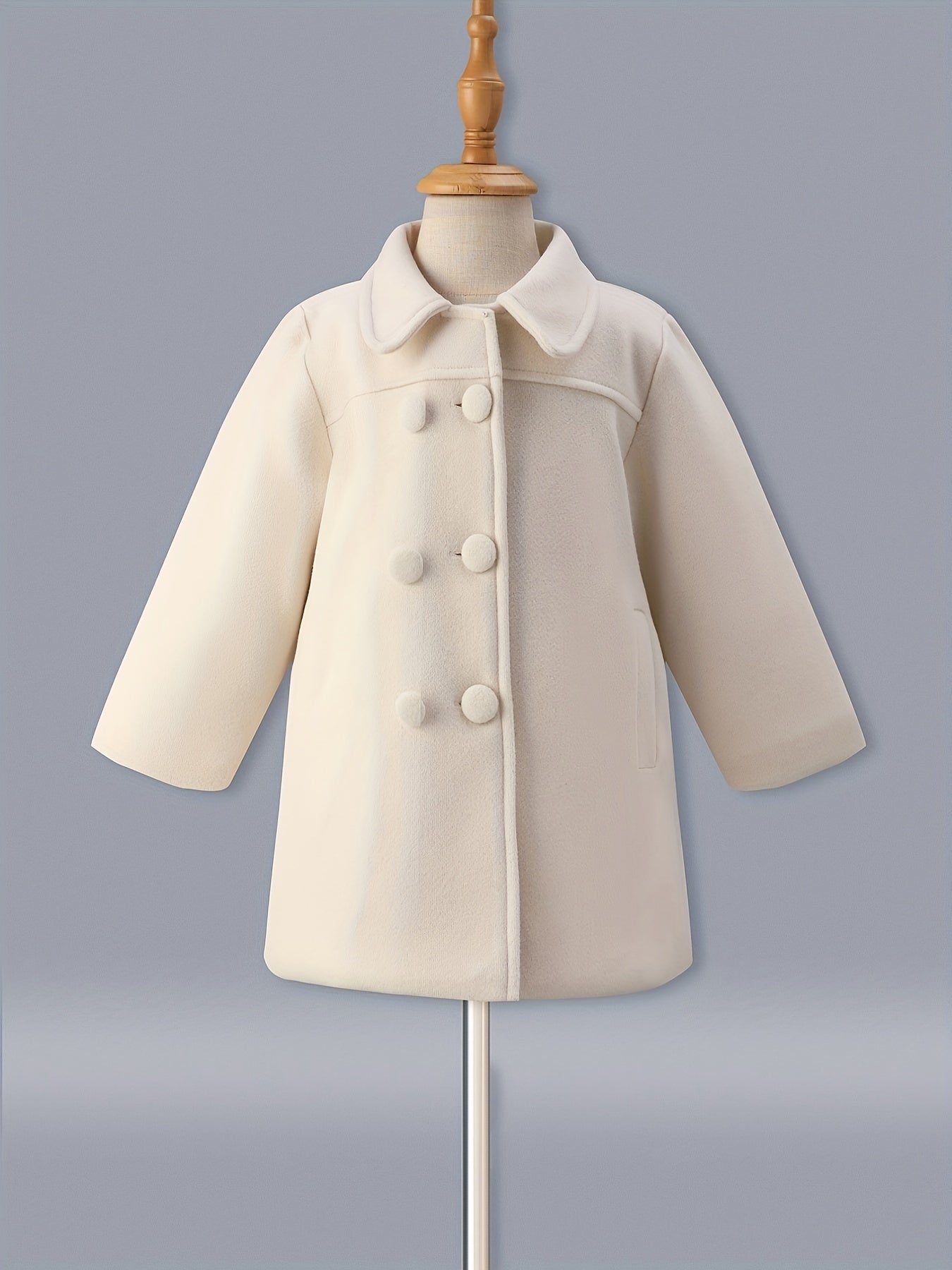 Toddler Girls' Fancy Double Breasted Long Sleeve Winter Coat, Elegant Peacoat Kids Clothing