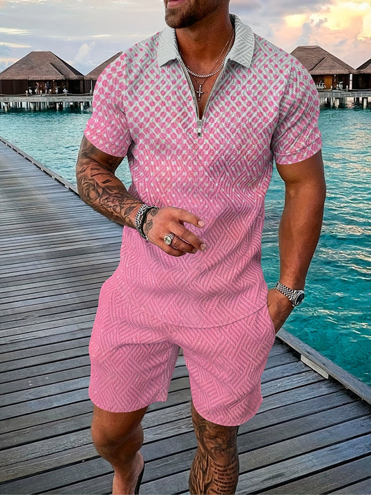 Plus Size Relaxed Fit Casual Shirt Shorts Set - Vibrant Polka Dot Print Design, Ultra-Comfortable and Stylish for Warm Weather, Perfect for Summer Activities and Everyday Wear, Designed for Plus Size Men