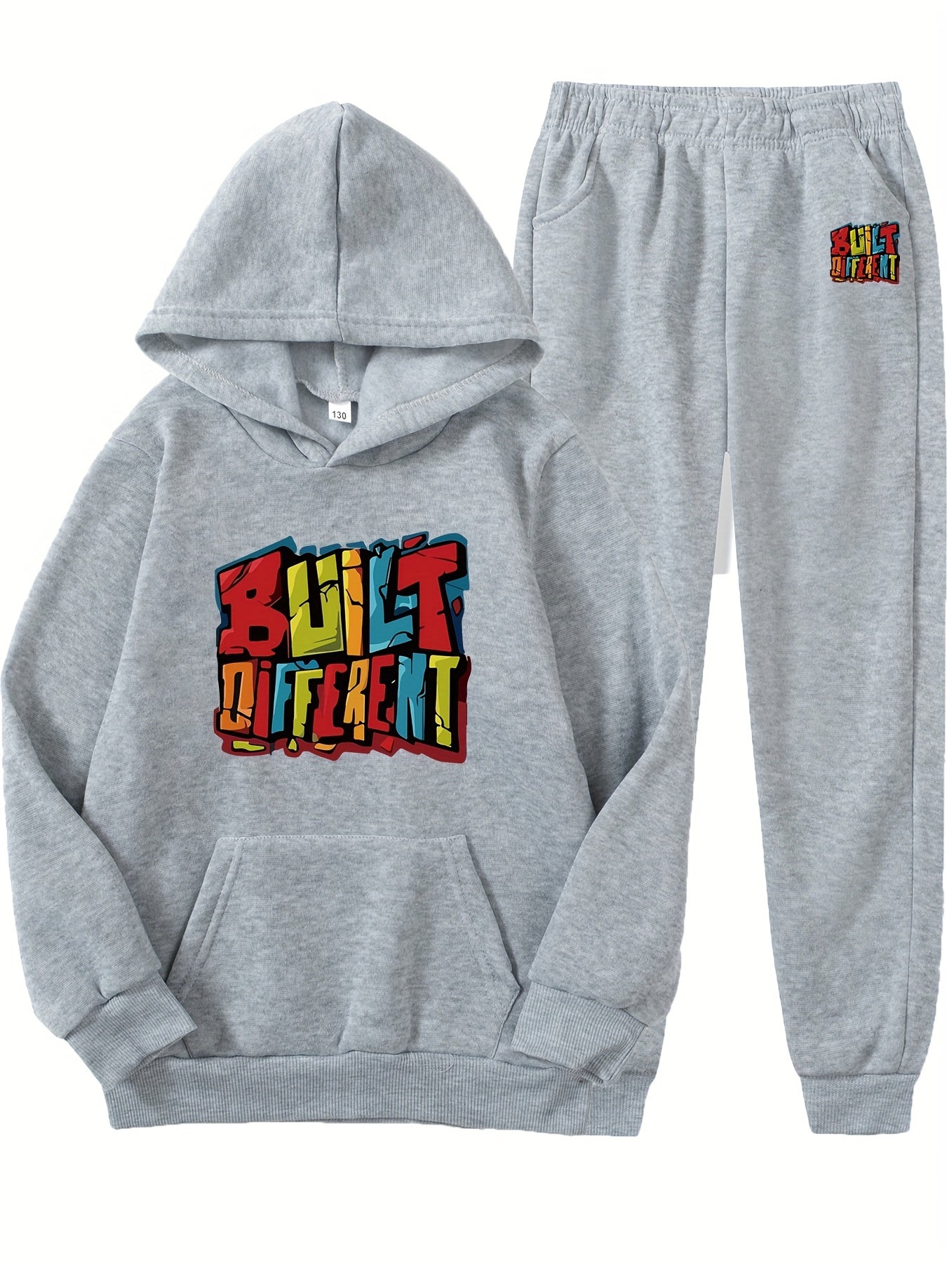 2 Pcs Boys' Built Different Letter Print Hooded Outfit Set - Hoodie & Pants Combo, Kids' Clothing, Ideal Gift for Boys
