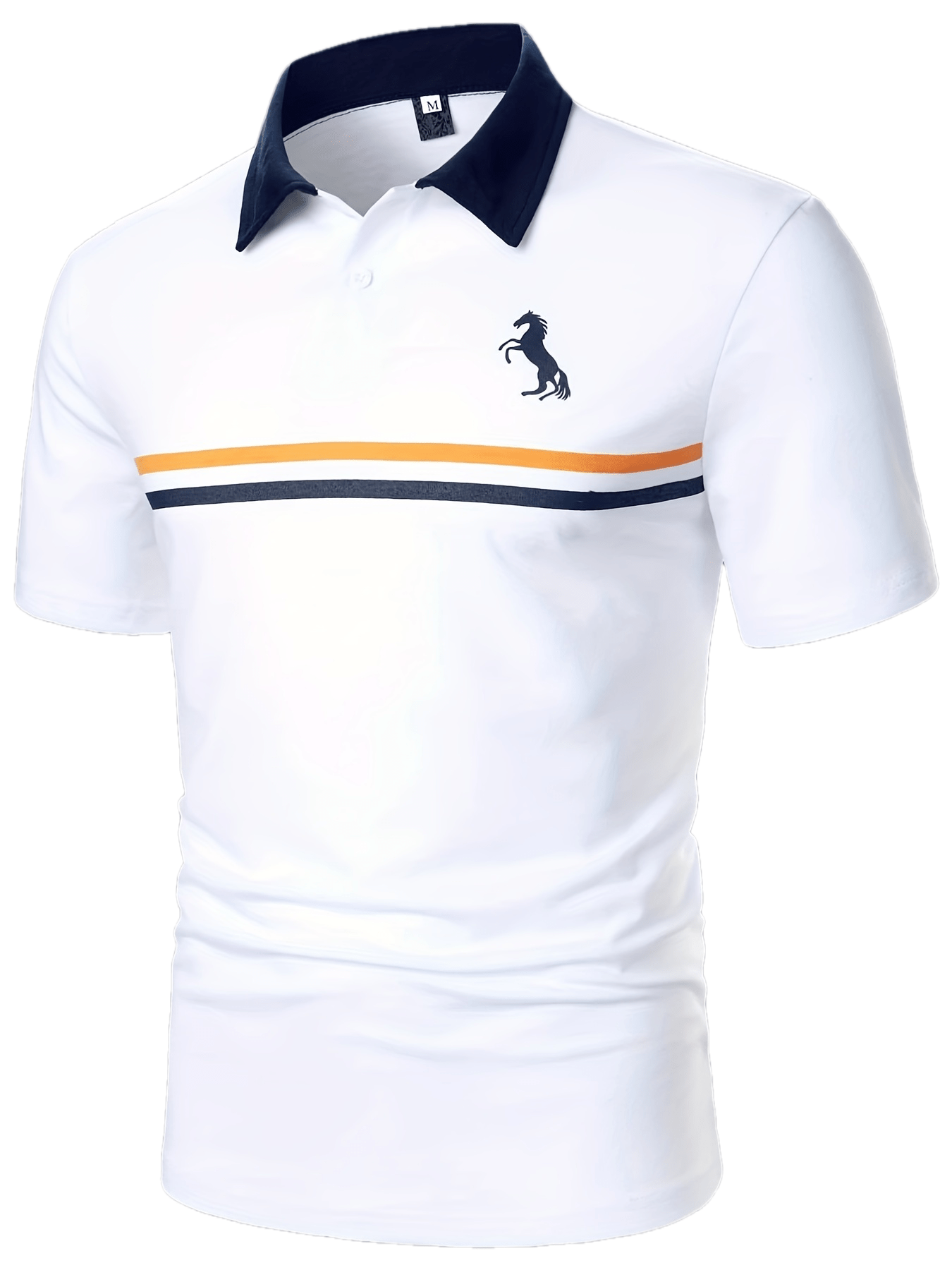 Stripe & Horse Print Men's Short Sleeve Polo Shirt, Comfy Casual Male Shirt For Golf Sports, Gift For Men