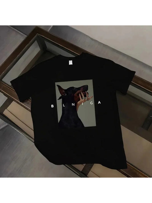 Summer Oversized 100% Cotton T-shirt Harajuku Tshirts Men Clothing Hip Hop T Shirt Women Tops Gothic Doberman Printed Streetwear