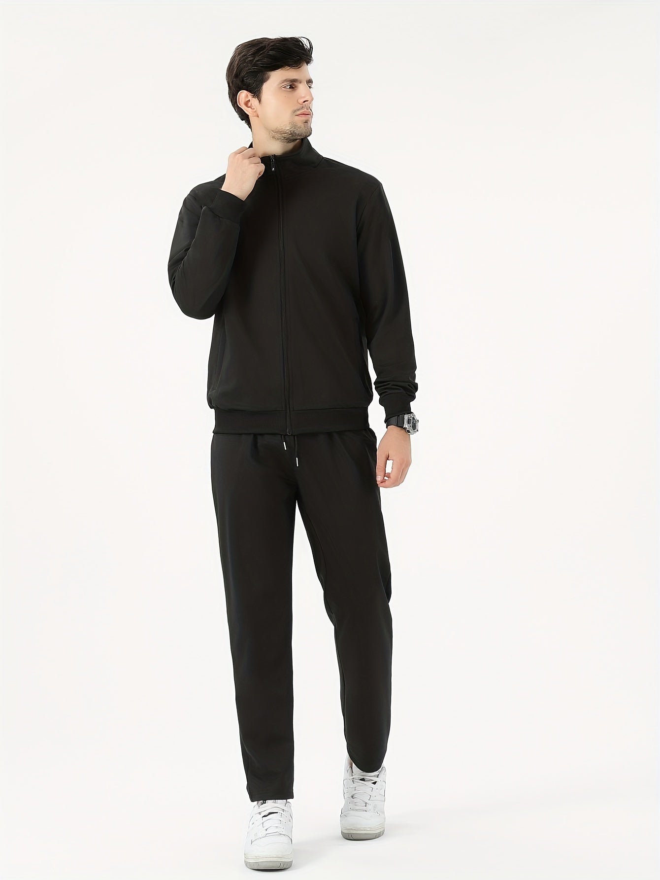 Two Piece Outfits For Men, Men Classic Design Zipper Up Jacket And Sweatpants Drawstring Pants