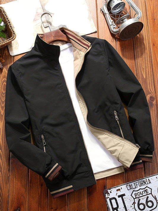 Windbreaker Sports Coat for Men - Water-Resistant, Zipper Pockets, Ribbed Cuff, Lapel Design, Daily Wear, Casual, Outdoor, and Athletic Activities