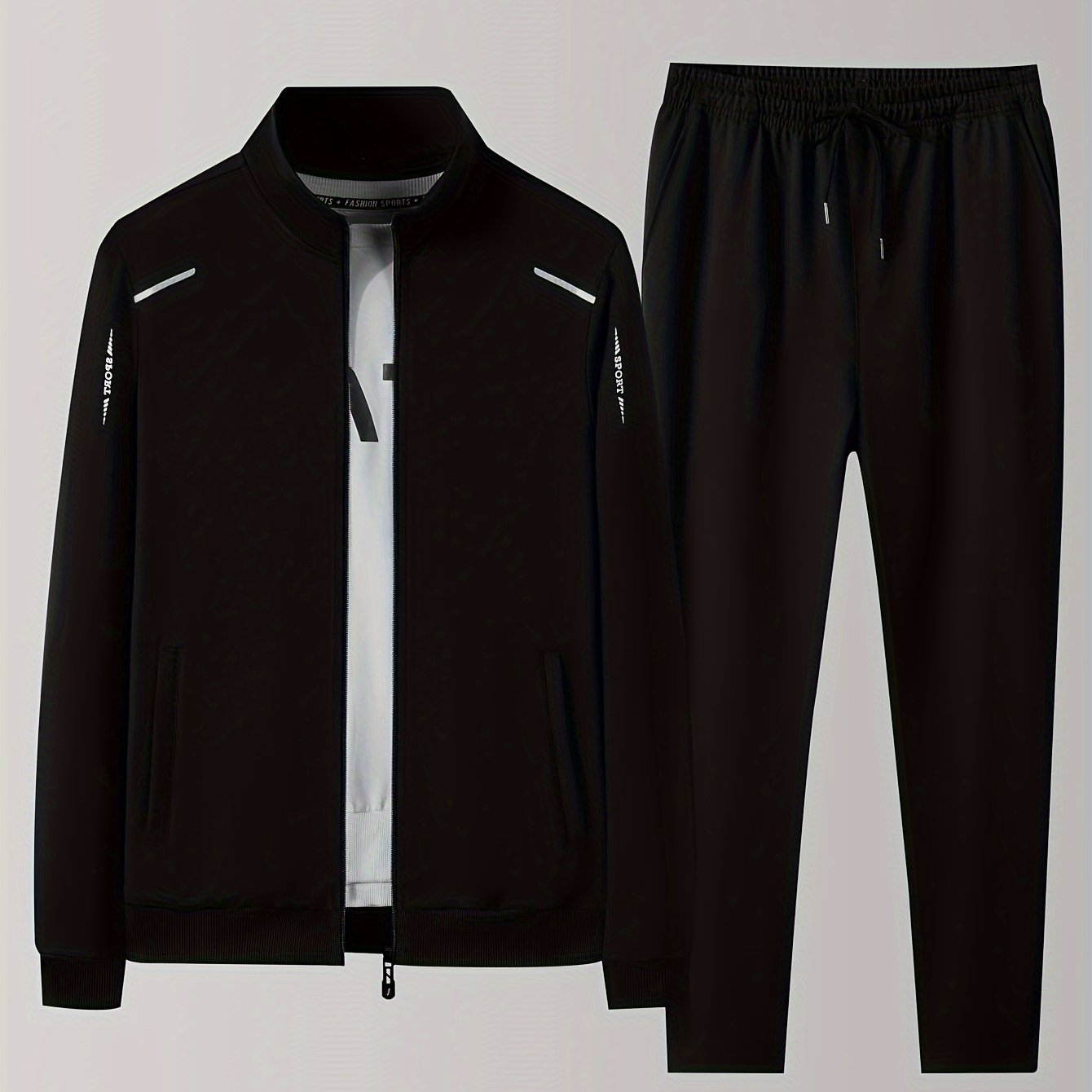 Two Piece Outfits For Men, Men Classic Design Zipper Up Jacket And Sweatpants Drawstring Pants