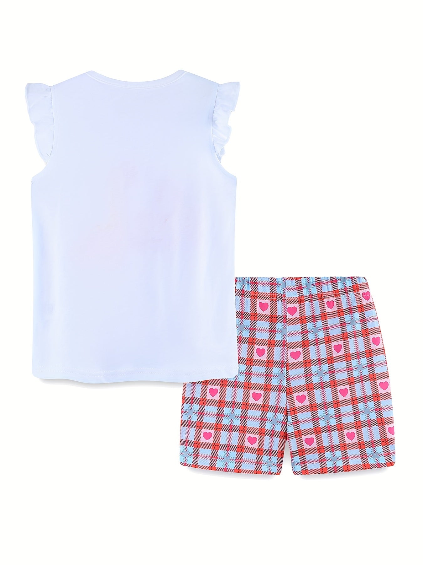 Adorable Dinosaur Toddler Girls' Summer Outfit - Ruffled Sleeve Cotton Tank Top and Shorts Set - Comfortable, Breathable, and Soft Kids Clothing for Sizes 2-7 Years Old