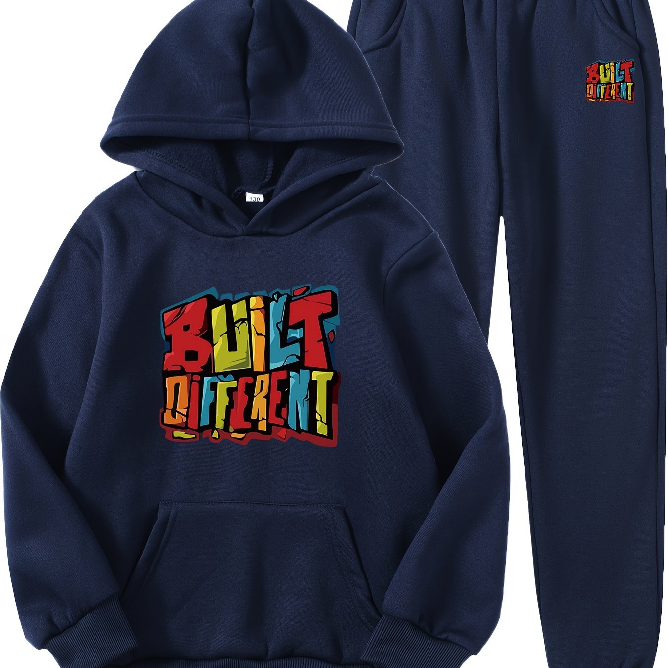 2 Pcs Boys' Built Different Letter Print Hooded Outfit Set - Hoodie & Pants Combo, Kids' Clothing, Ideal Gift for Boys
