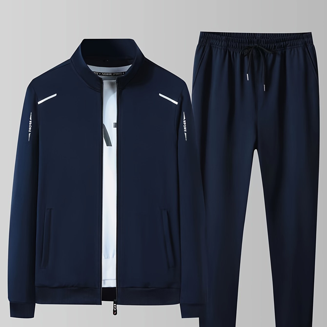 Two Piece Outfits For Men, Men Classic Design Zipper Up Jacket And Sweatpants Drawstring Pants