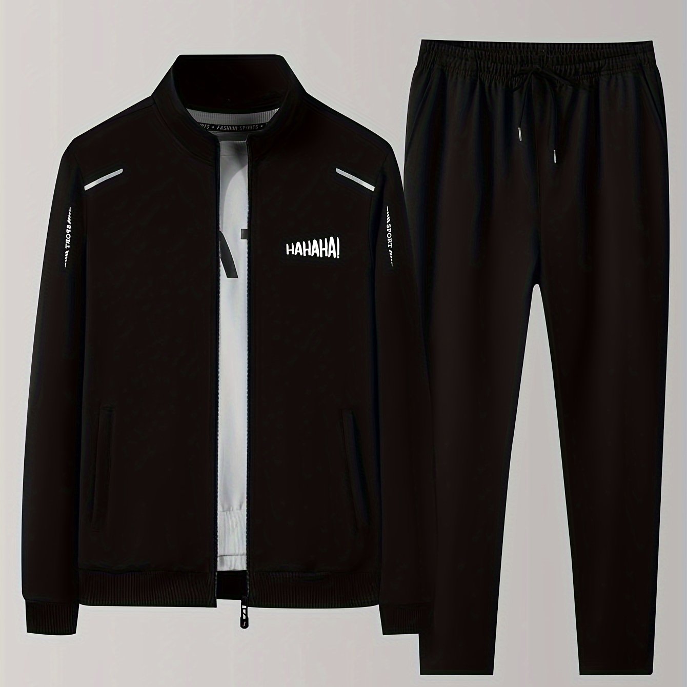 Two Piece Outfits For Men, Men Classic Design Zipper Up Jacket And Sweatpants Drawstring Pants