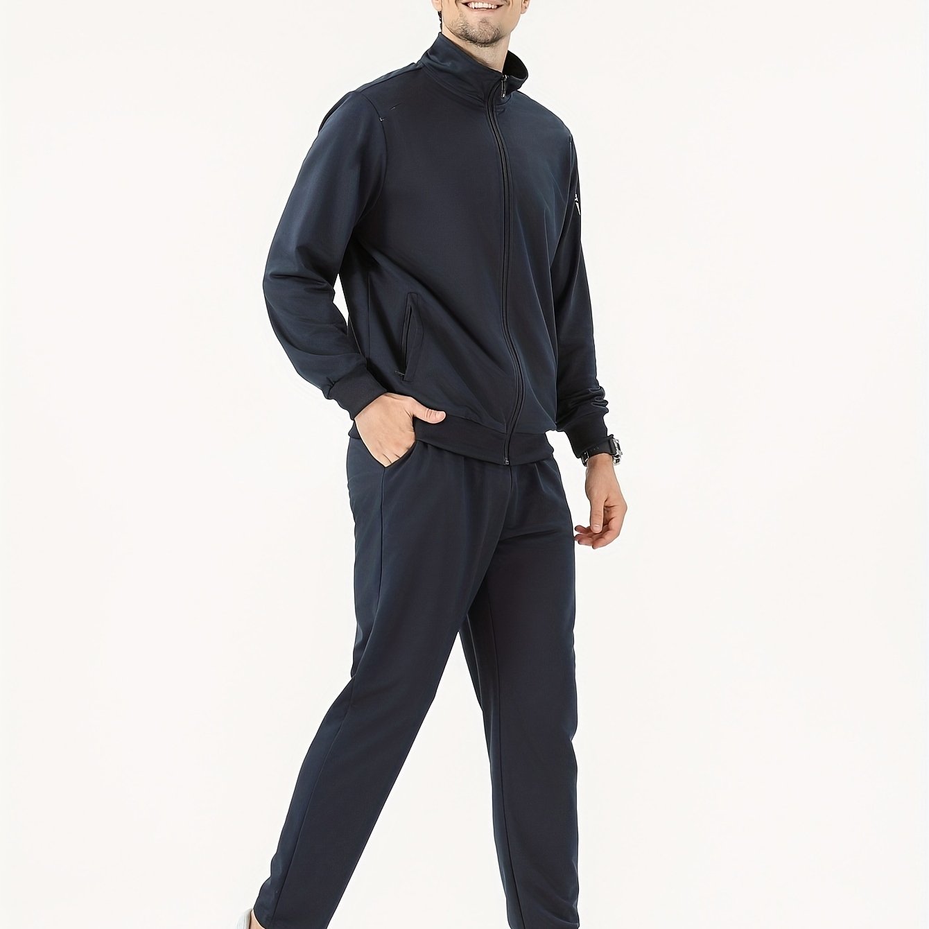 Two Piece Outfits For Men, Men Classic Design Zipper Up Jacket And Sweatpants Drawstring Pants