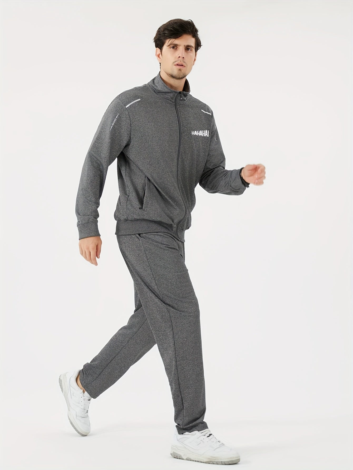 Two Piece Outfits For Men, Men Classic Design Zipper Up Jacket And Sweatpants Drawstring Pants